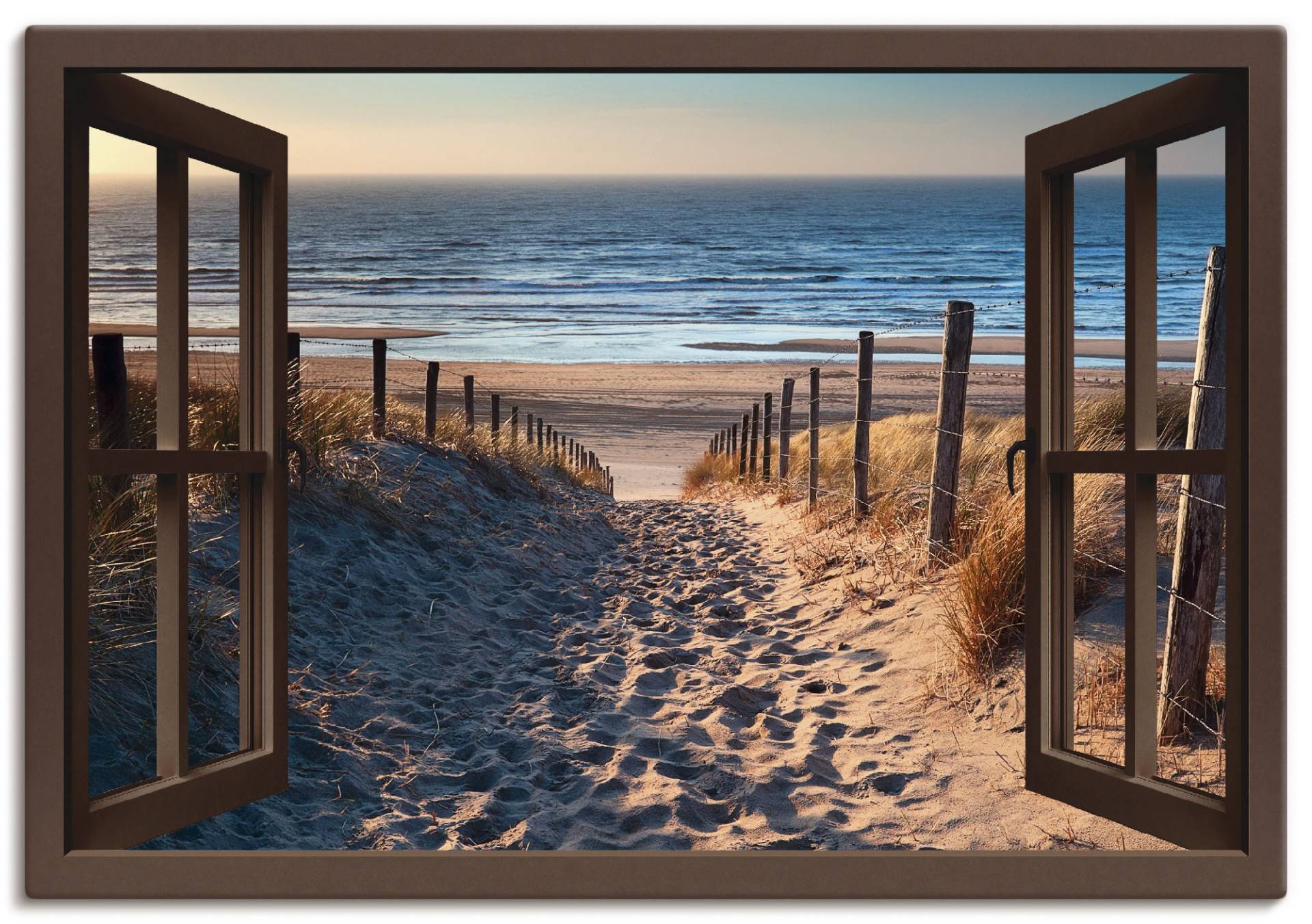 Artland Wandbild »Fensterblick Weg zum Nordseestrand«, Strand, (1 St.), als Leinwandbild, Poster, Wandaufkleber in verschied. Grössen von Artland