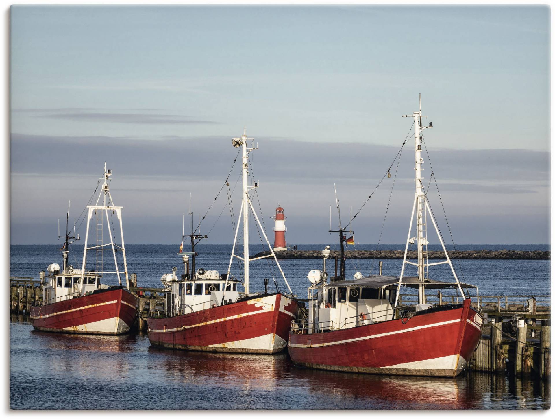 Artland Leinwandbild »Fischerboote und Mole in Warnemünde«, Boote & Schiffe, (1 St.), auf Keilrahmen gespannt von Artland