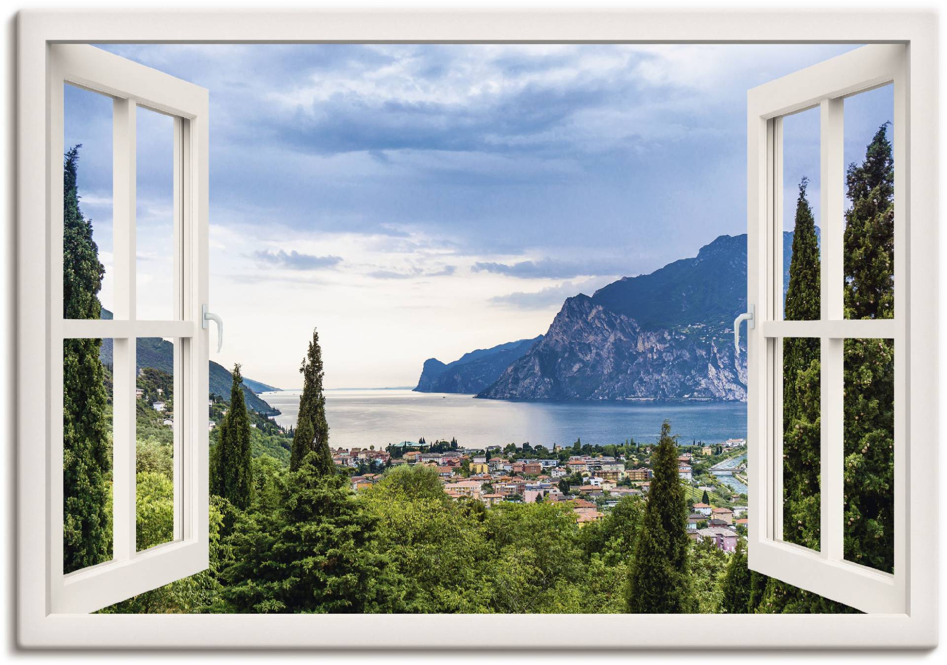 Artland Wandbild »Gardasee durchs weisse Fenster«, Seebilder, (1 St.), als Alubild, Outdoorbild, Leinwandbild, Poster, Wandaufkleber von Artland