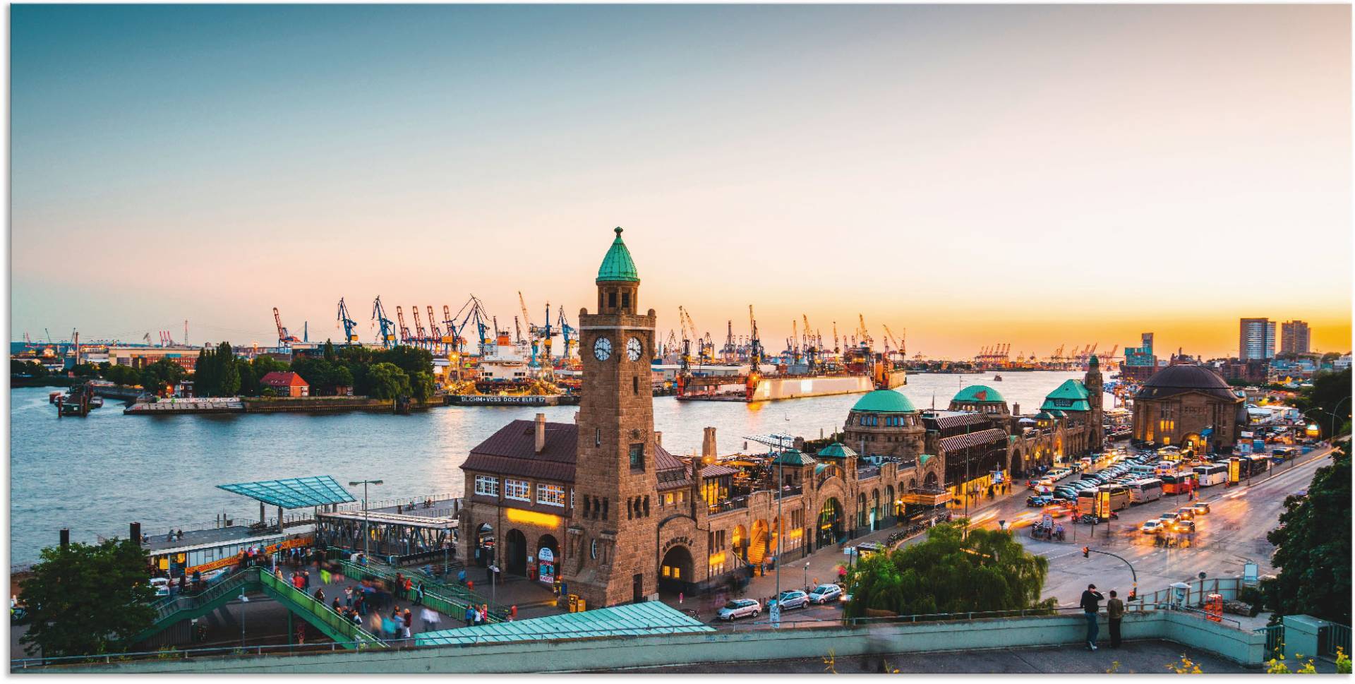 Artland Wandbild »Hamburg Hafen und Landungsbrücken«, Deutschland, (1 St.), als Alubild, Outdoorbild, Leinwandbild, Poster, Wandaufkleber von Artland