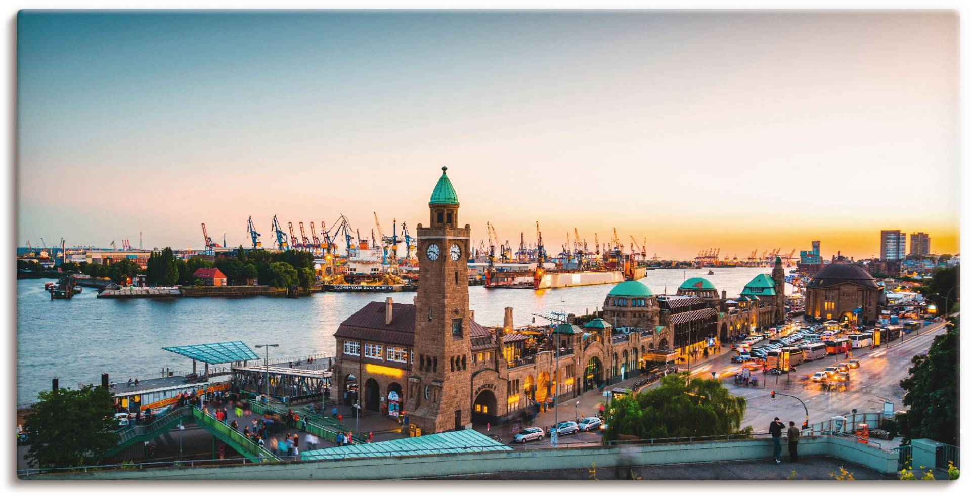 Artland Wandbild »Hamburg Hafen und Landungsbrücken«, Deutschland, (1 St.), als Alubild, Outdoorbild, Leinwandbild, Poster, Wandaufkleber von Artland