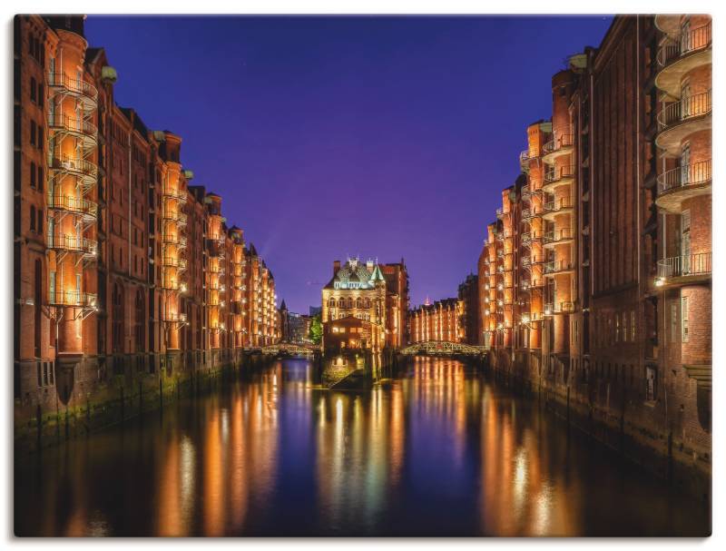 Artland Leinwandbild »Hamburg Speicherstadt bei Nacht«, Gebäude, (1 St.), auf Keilrahmen gespannt von Artland