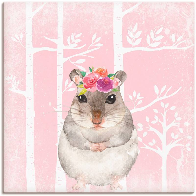 Artland Wandbild »Hamster mit Blumen im pink Wald«, Tiere, (1 St.), als Alubild, Leinwandbild, Wandaufkleber oder Poster in versch. Grössen von Artland