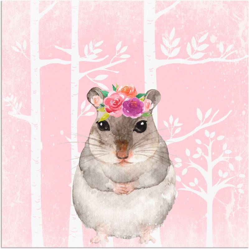 Artland Wandbild »Hamster mit Blumen im pink Wald«, Tiere, (1 St.), als Alubild, Leinwandbild, Wandaufkleber oder Poster in versch. Grössen von Artland