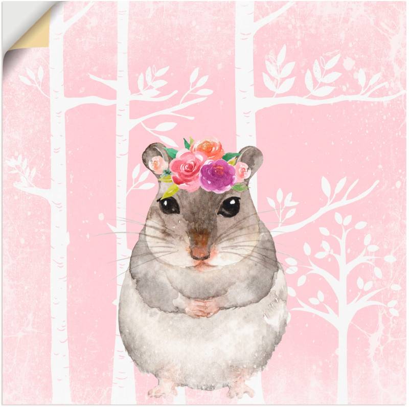 Artland Wandbild »Hamster mit Blumen im pink Wald«, Tiere, (1 St.), als Alubild, Leinwandbild, Wandaufkleber oder Poster in versch. Grössen von Artland