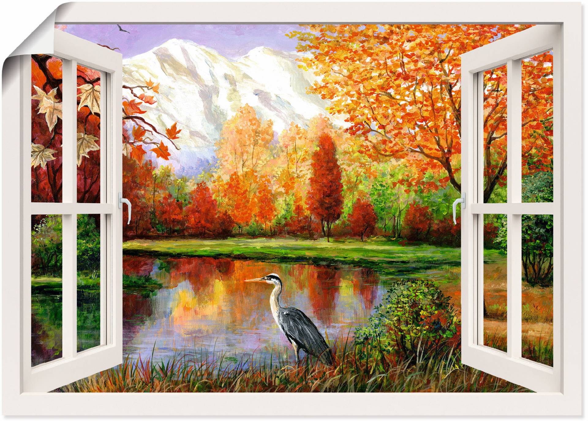 Artland Wandbild »Herbst am See«, Fensterblick, (1 St.), als Leinwandbild, Wandaufkleber in verschied. Grössen von Artland