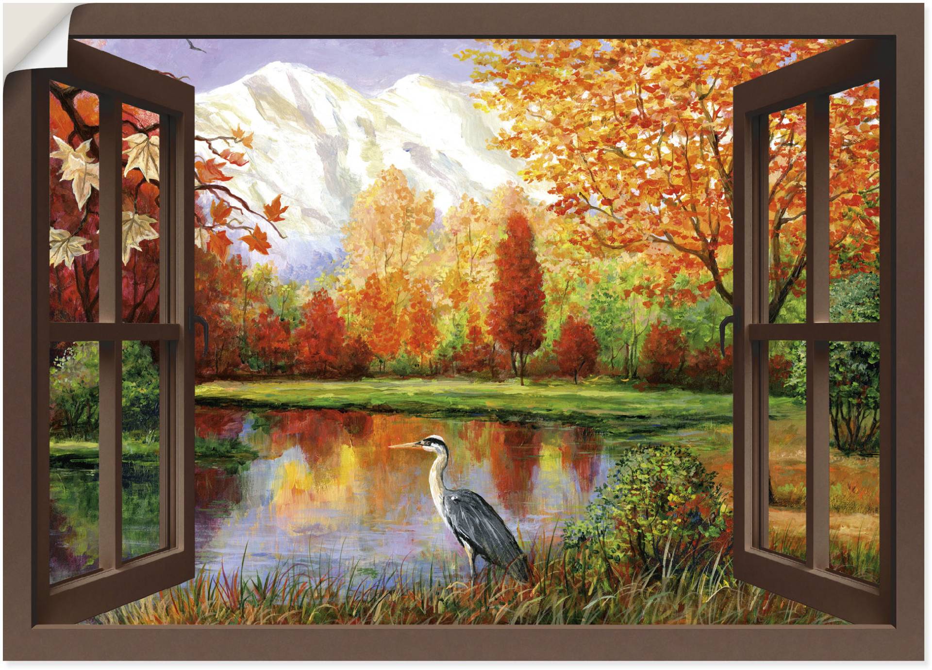 Artland Wandbild »Herbst am See Ausblick«, Fensterblick, (1 St.), als Leinwandbild, Poster in verschied. Grössen von Artland