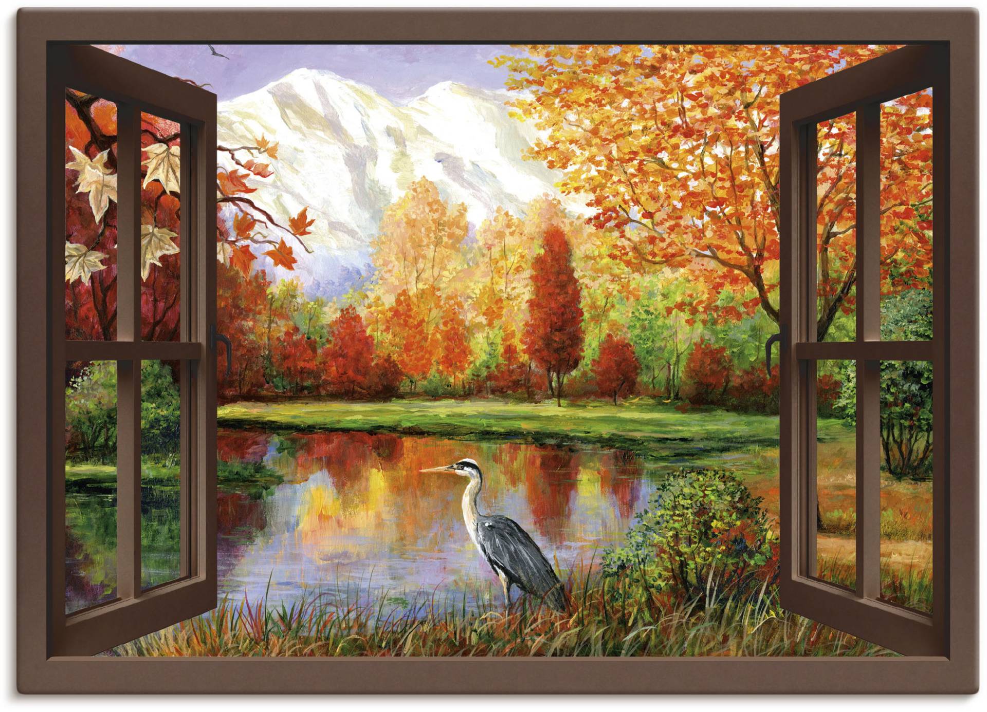 Artland Wandbild »Herbst am See Ausblick«, Fensterblick, (1 St.), als Leinwandbild, Poster in verschied. Grössen von Artland