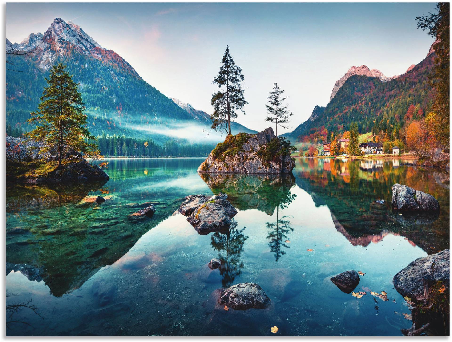 Artland Wandbild »Herbstszene des Hintersee vor Alpen«, Seebilder, (1 St.), als Alubild, Outdoorbild, Leinwandbild, Poster, Wandaufkleber von Artland