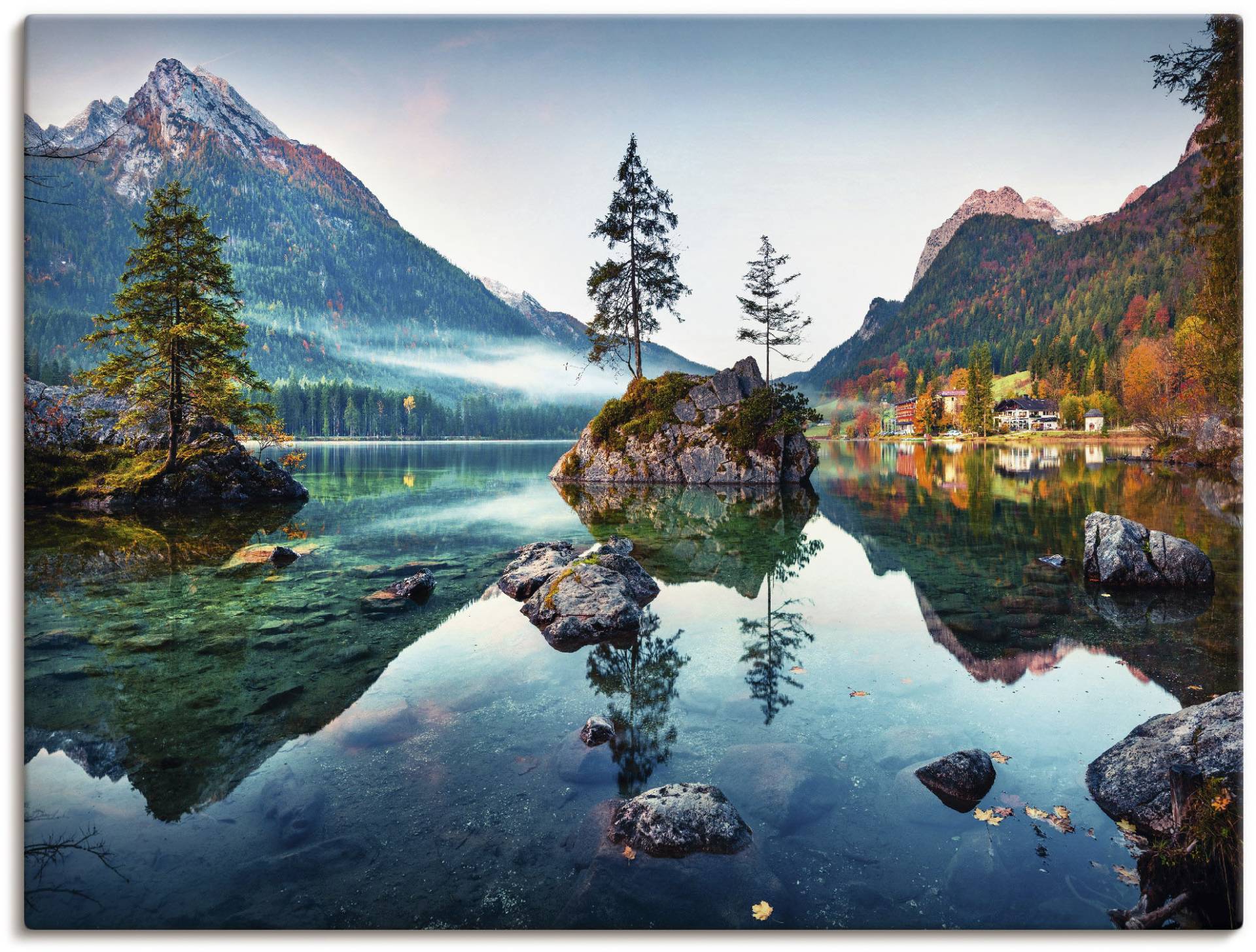 Artland Wandbild »Herbstszene des Hintersee vor Alpen«, Seebilder, (1 St.), als Alubild, Outdoorbild, Leinwandbild, Poster, Wandaufkleber von Artland