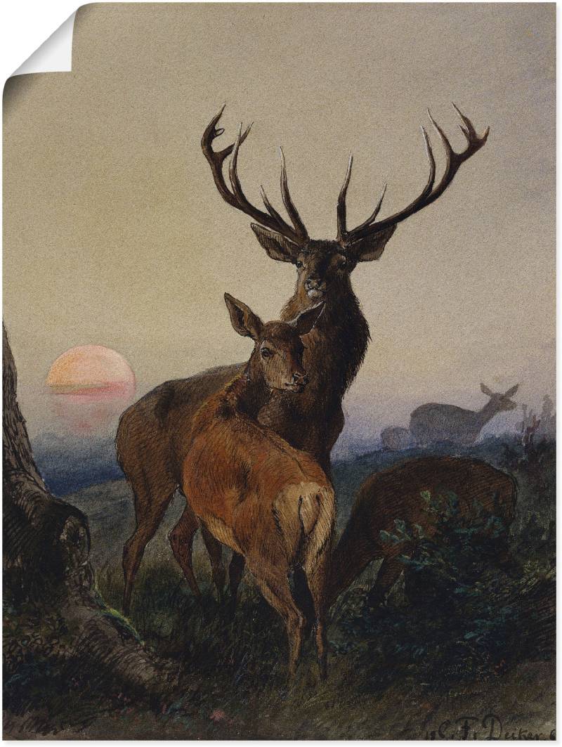 Artland Wandbild »Hirsch und ein Reh bei Sonnenuntergang«, Wildtiere, (1 St.), als Leinwandbild, Poster, Wandaufkleber in verschied. Grössen von Artland