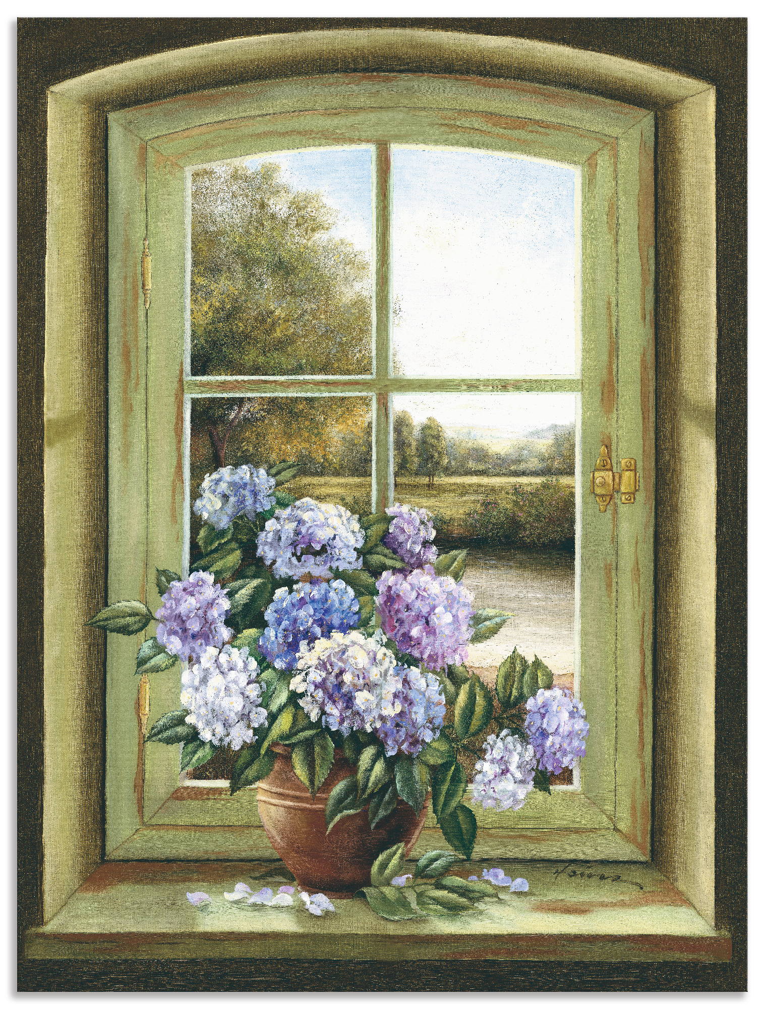 Artland Wandbild »Hortensien am Fenster«, Arrangements, (1 St.), als Alubild, Outdoorbild, Leinwandbild, Poster, Wandaufkleber von Artland