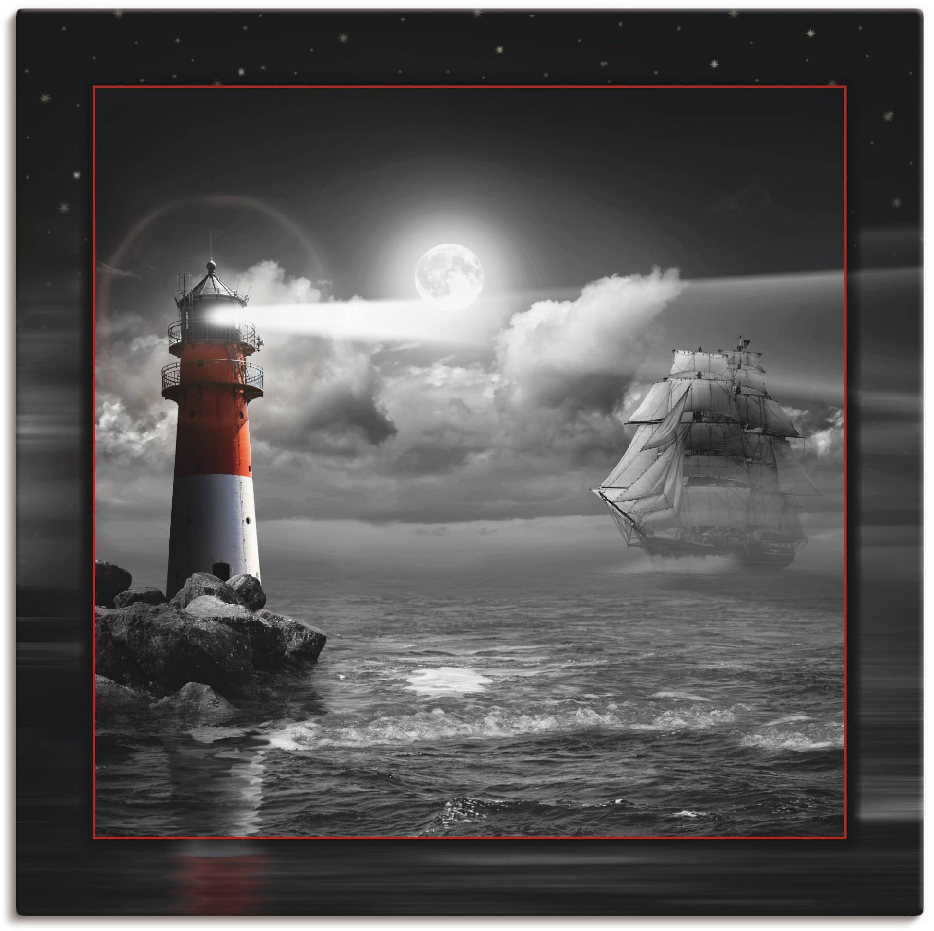 Artland Wandbild »Leuchtturm und Segelschiff im Mondschein«, Küste, (1 St.), als Leinwandbild, Poster, Wandaufkleber in verschied. Grössen von Artland
