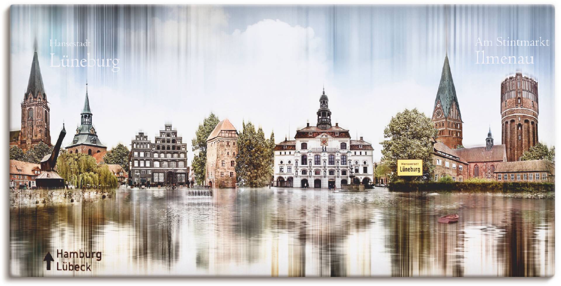 Artland Leinwandbild »Lüneburg Skyline Abstrakte Collage«, Deutschland, (1 St.), auf Keilrahmen gespannt von Artland