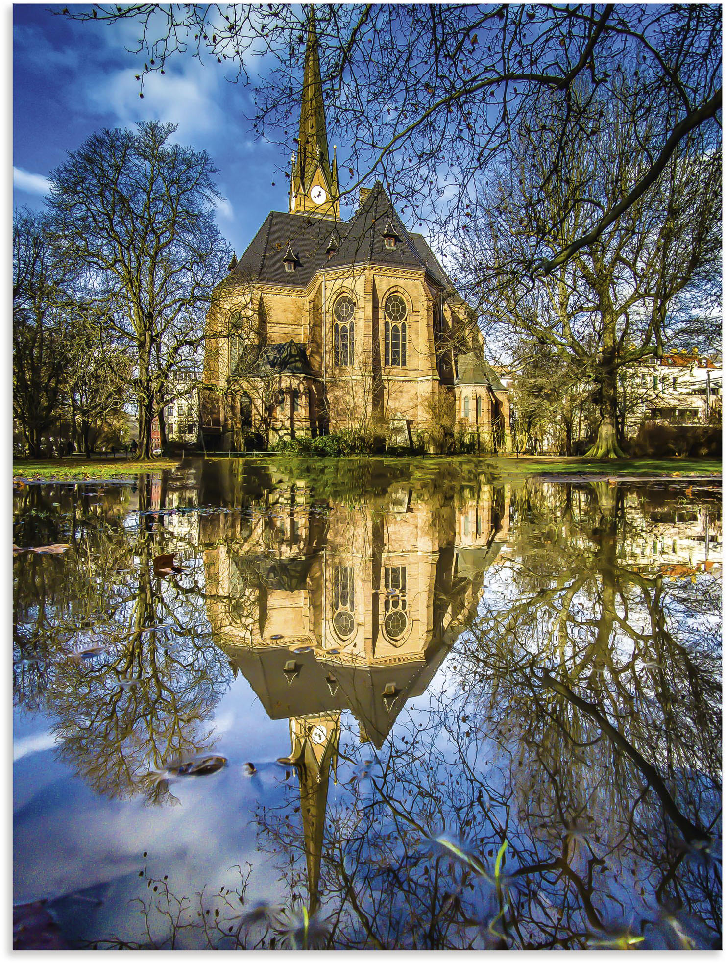 Artland Wandbild »Lutherkirche Spiegelung in einer Pfütze«, Gebäude, (1 St.), als Alubild, Leinwandbild, Wandaufkleber oder Poster in versch. Grössen von Artland