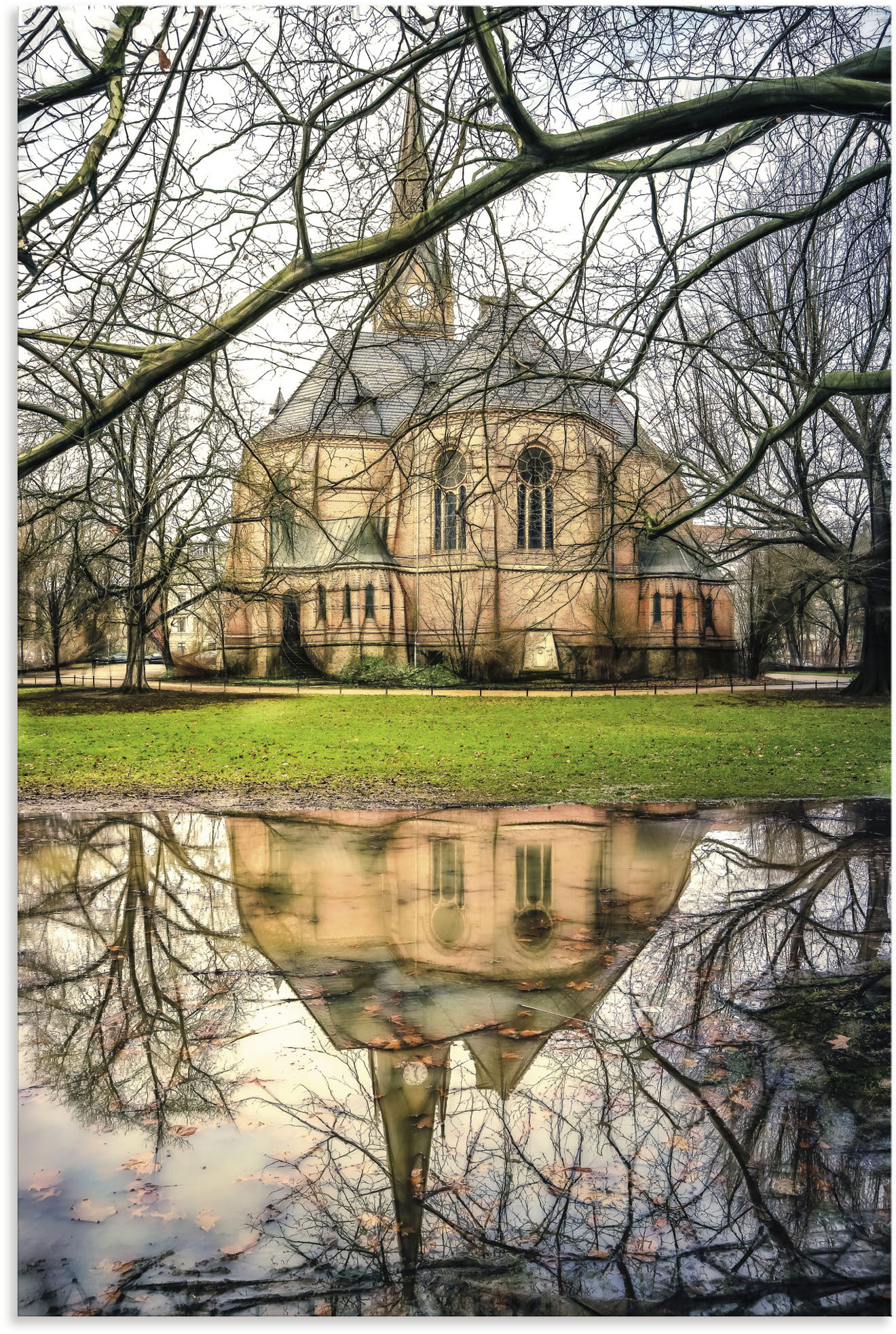 Artland Wandbild »Lutherkirche Spiegelung in einer Pfütze«, Gebäude, (1 St.), als Alubild, Leinwandbild, Wandaufkleber oder Poster in versch. Grössen von Artland