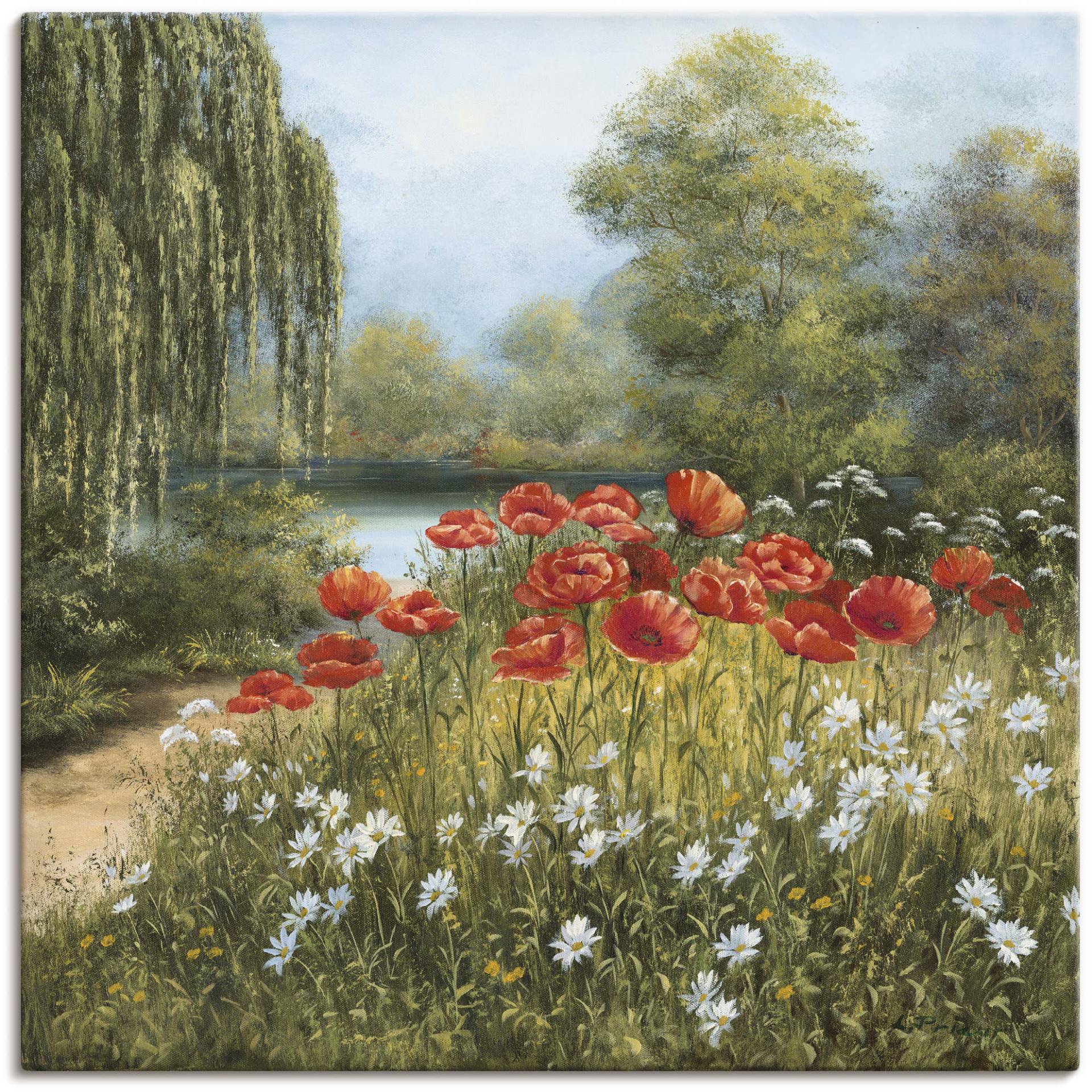 Artland Wandbild »Mohnwiese am See«, Blumenwiese, (1 St.), als Alubild, Outdoorbild, Leinwandbild, Poster in verschied. Grössen von Artland