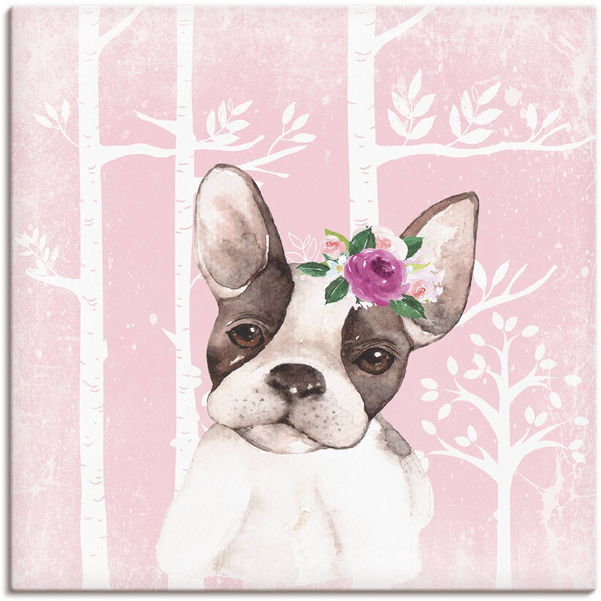 Artland Wandbild »Mops Hund mit Blumen im pink Wald«, Tiere, (1 St.), als Poster, Wandaufkleber in verschied. Grössen von Artland