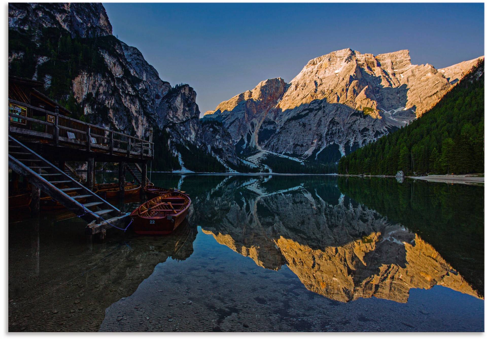 Artland Wandbild »Morgens am Pragser Wildsee«, Berge & Alpenbilder, (1 St.), als Alubild, Leinwandbild, Wandaufkleber oder Poster in versch. Grössen von Artland