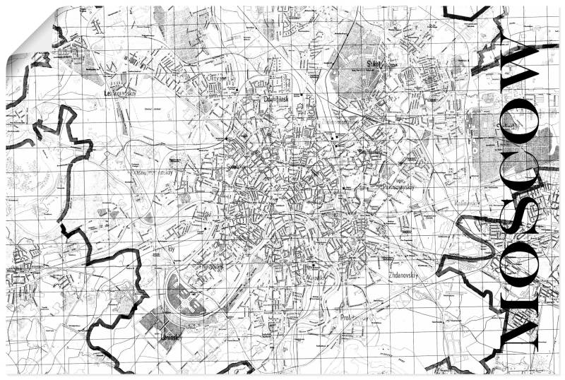 Artland Poster »Moskau Karte Strassen Karte«, Russland, (1 St.), als Alubild, Leinwandbild, Wandaufkleber oder Poster in versch. Grössen von Artland