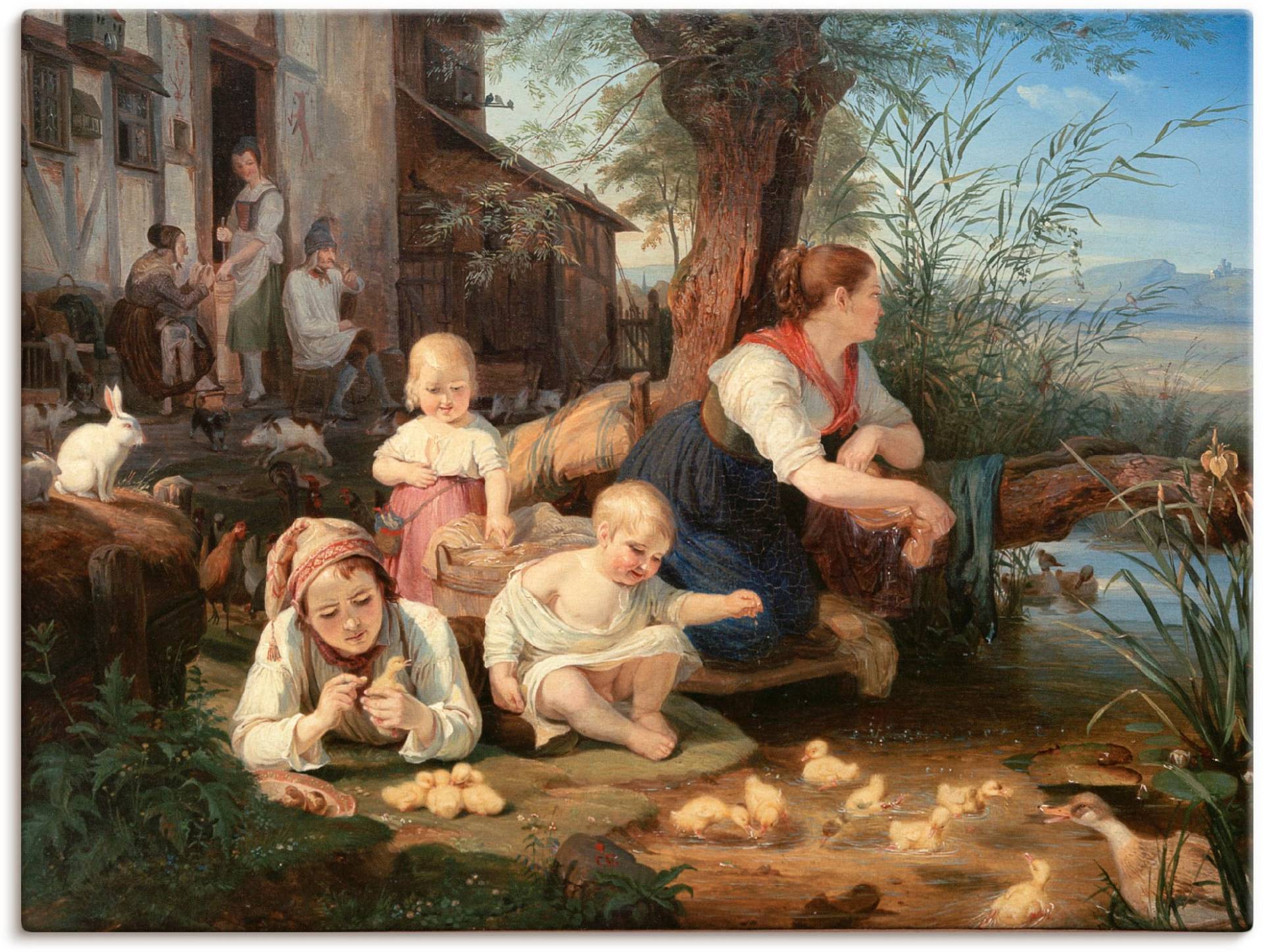 Artland Wandbild »Mutter mit Kindern am Dorfweiher«, Gruppen & Familien, (1 St.), als Alubild, Leinwandbild, Wandaufkleber oder Poster in versch. Grössen von Artland