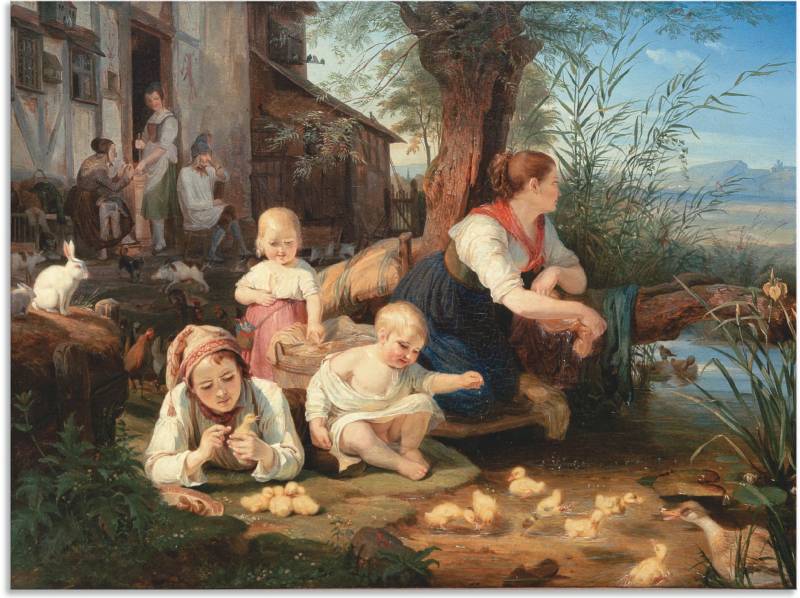 Artland Wandbild »Mutter mit Kindern am Dorfweiher«, Gruppen & Familien, (1 St.), als Alubild, Leinwandbild, Wandaufkleber oder Poster in versch. Grössen von Artland