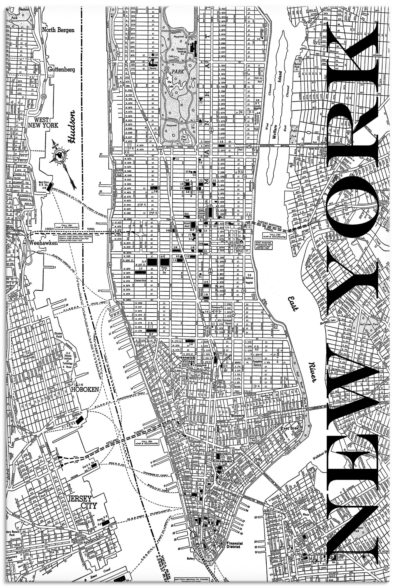 Artland Leinwandbild »New York Karte Strassen Karte«, Amerika, (1 St.), auf Keilrahmen gespannt von Artland