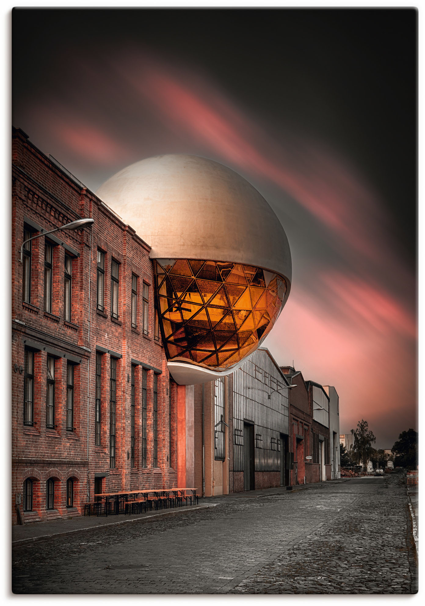 Artland Wandbild »Niemeyer Sphere Leipzig Sonnenuntergang«, Gebäude, (1 St.), als Alubild, Leinwandbild, Wandaufkleber oder Poster in versch. Grössen von Artland