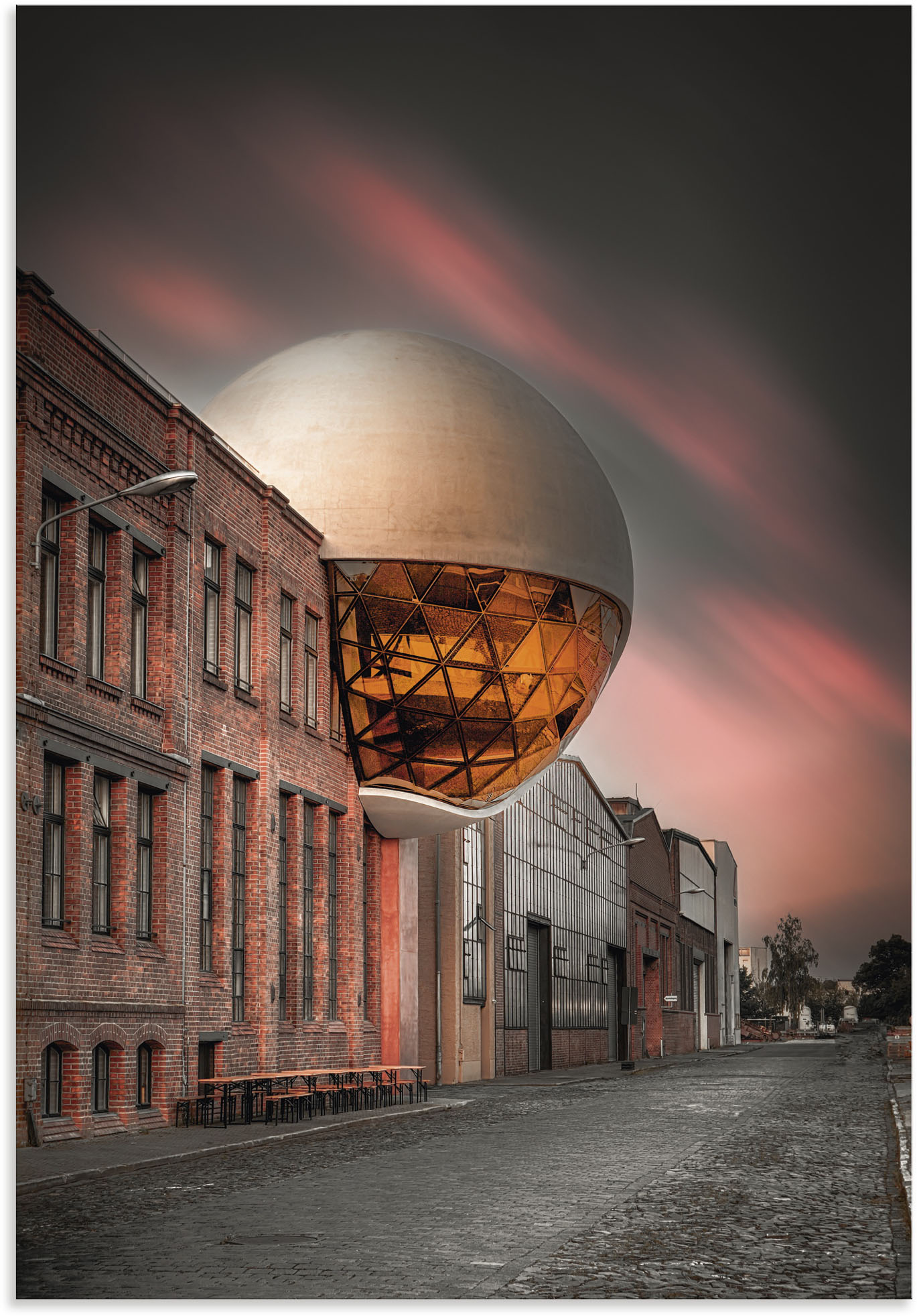 Artland Wandbild »Niemeyer Sphere Leipzig Sonnenuntergang«, Gebäude, (1 St.), als Alubild, Leinwandbild, Wandaufkleber oder Poster in versch. Grössen von Artland