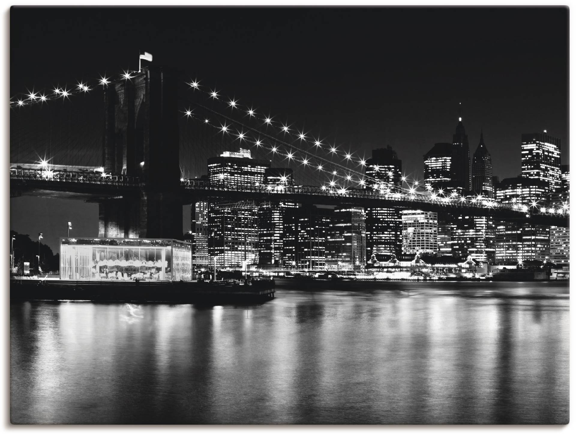 Artland Wandbild »Night Skyline Manhattan Brooklyn Bridge«, Amerika, (1 St.), als Leinwandbild, Wandaufkleber oder Poster in versch. Grössen von Artland