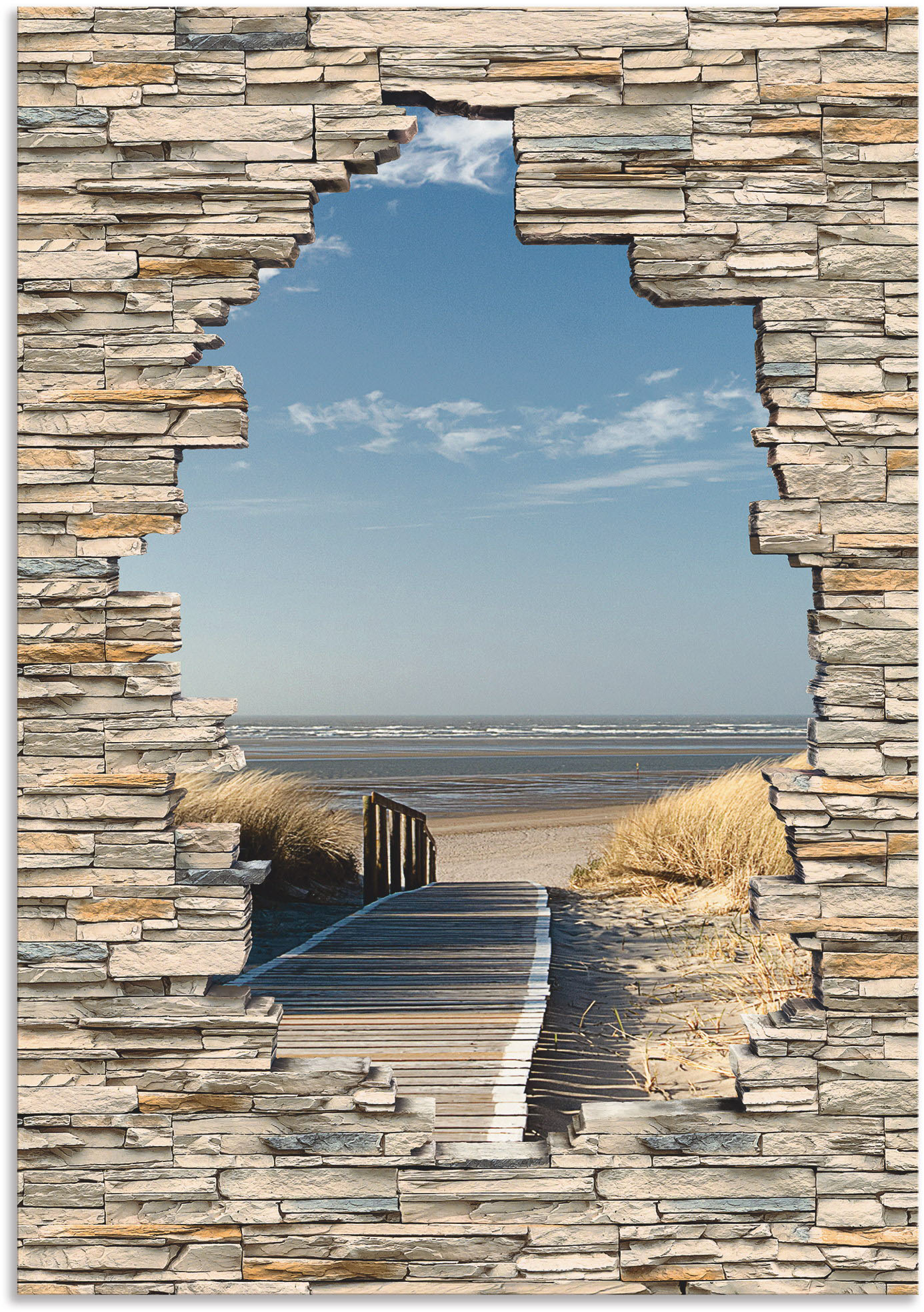 Artland Wandbild »Nordseestrand Langeoog Steg Stein Mauer«, Strandbilder, (1 St.), als Wandaufkleber in verschied. Grössen von Artland