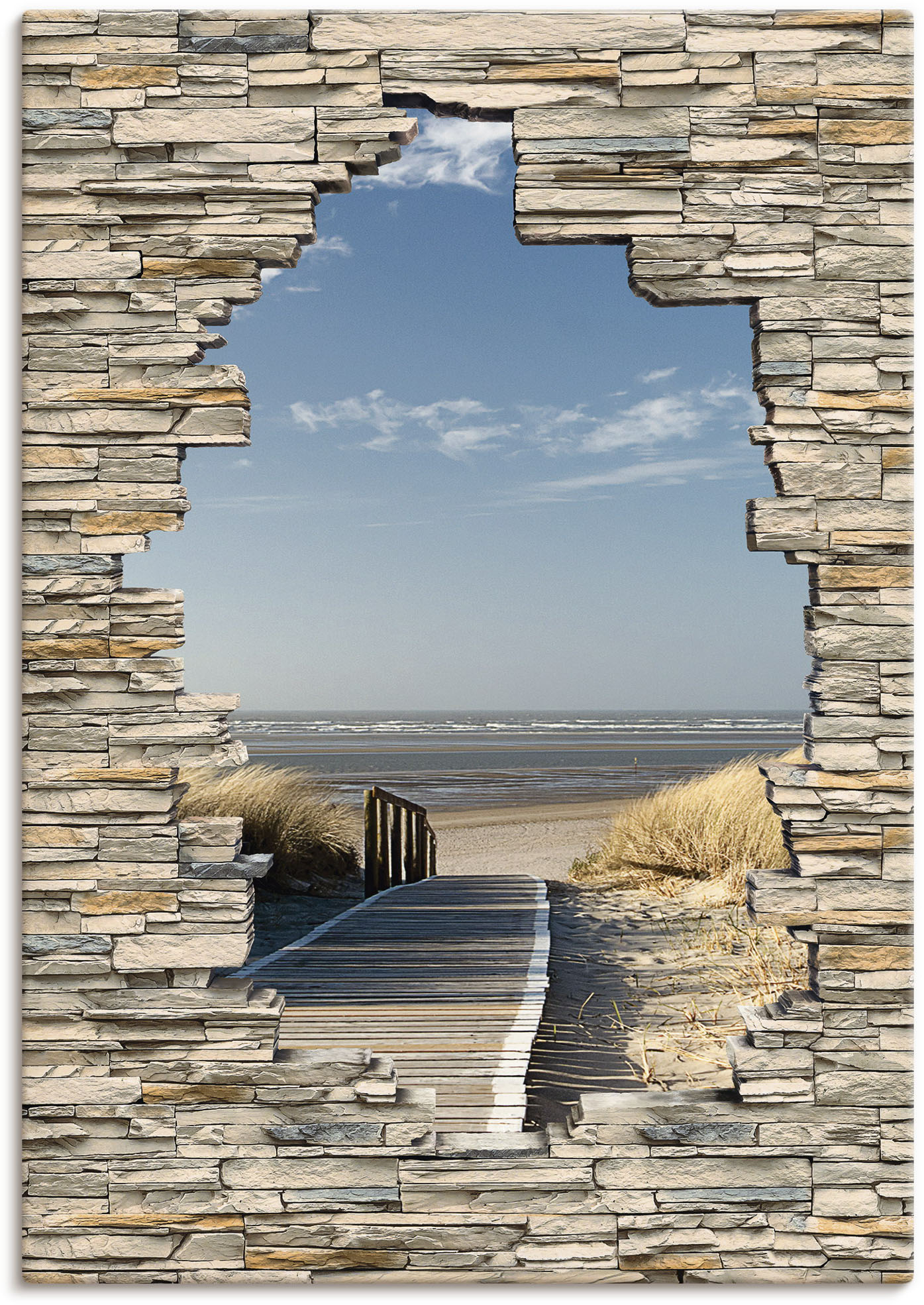 Artland Wandbild »Nordseestrand Langeoog Steg Stein Mauer«, Strandbilder, (1 St.), als Wandaufkleber in verschied. Grössen von Artland