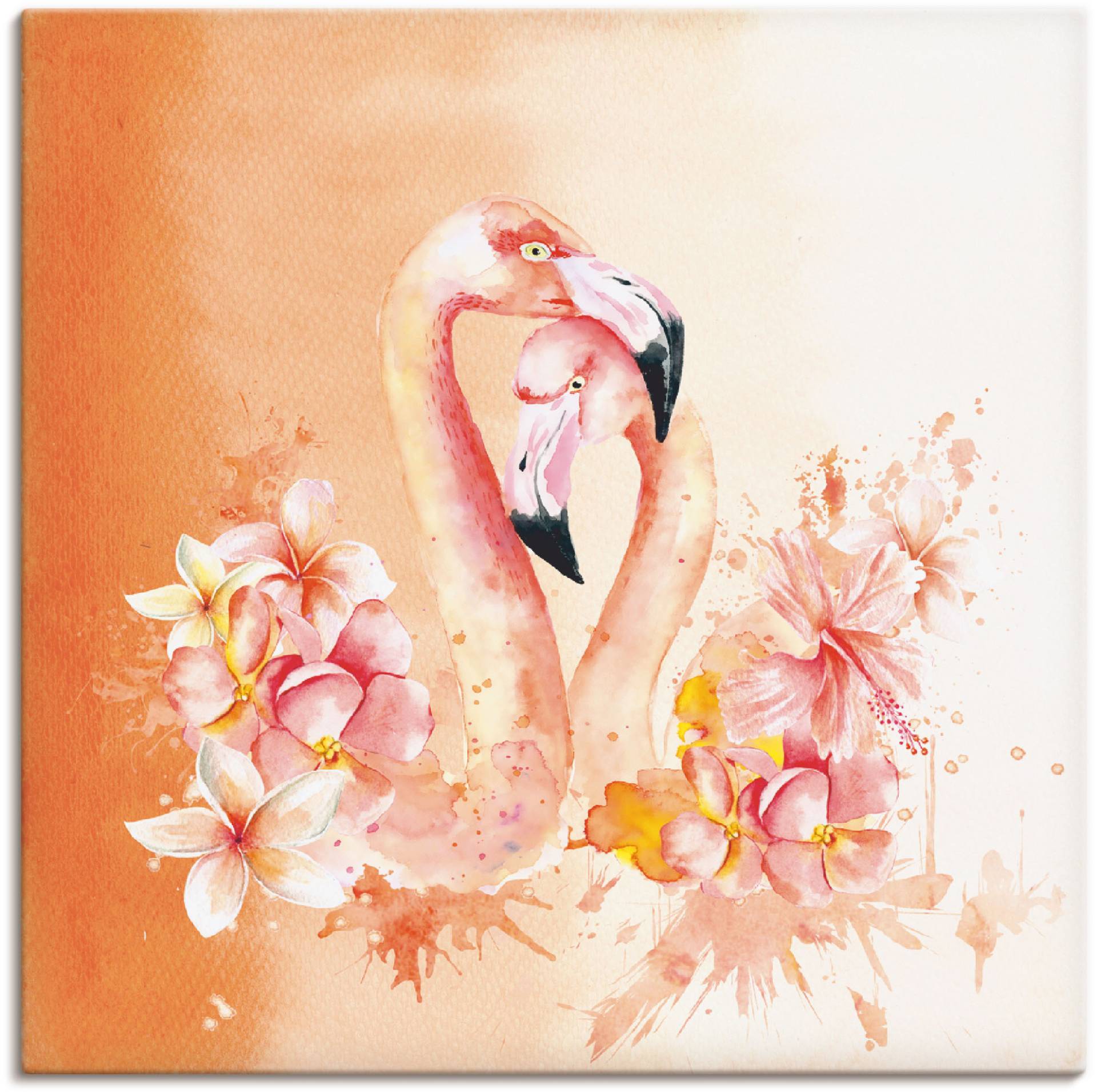 Artland Wandbild »Orange Flamingo in Love- Illustration«, Vögel, (1 St.), als Leinwandbild, Poster in verschied. Grössen von Artland