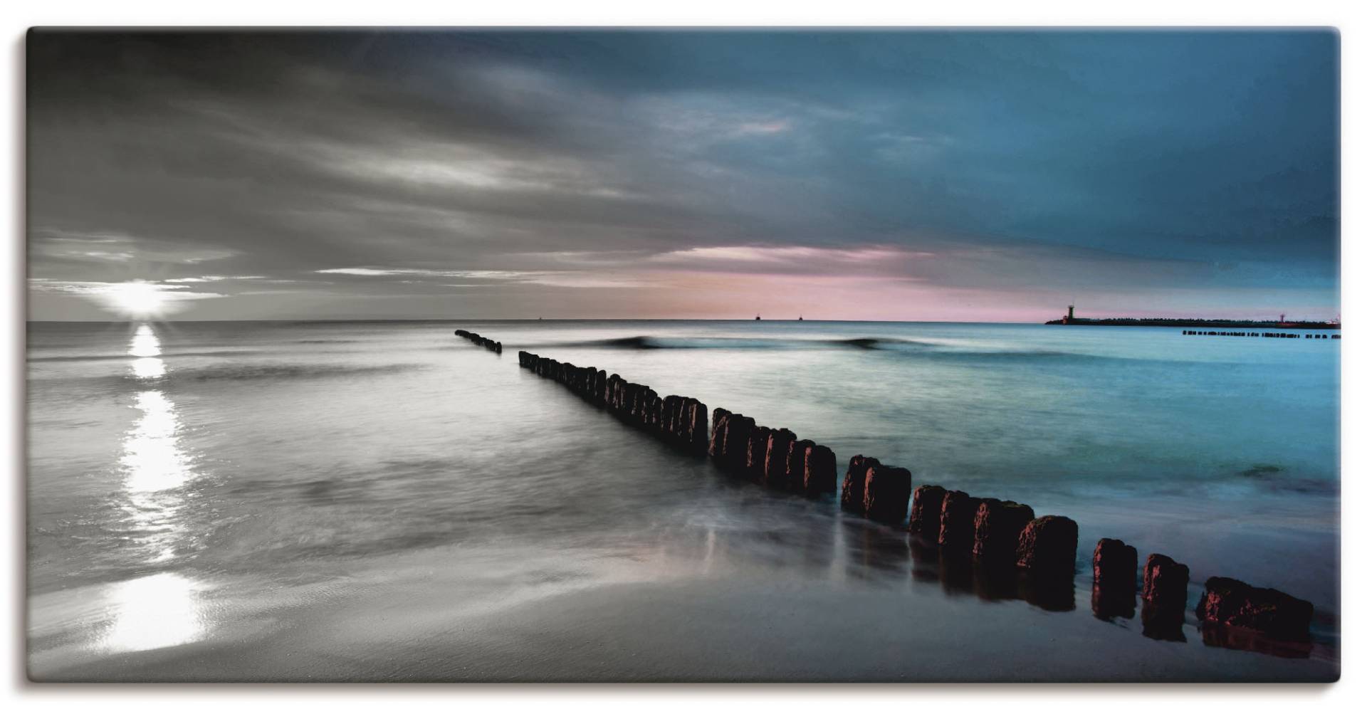 Artland Wandbild »Ostsee mit Sonnenaufgang s/w«, Gewässer, (1 St.), als Leinwandbild, Wandaufkleber in verschied. Grössen von Artland