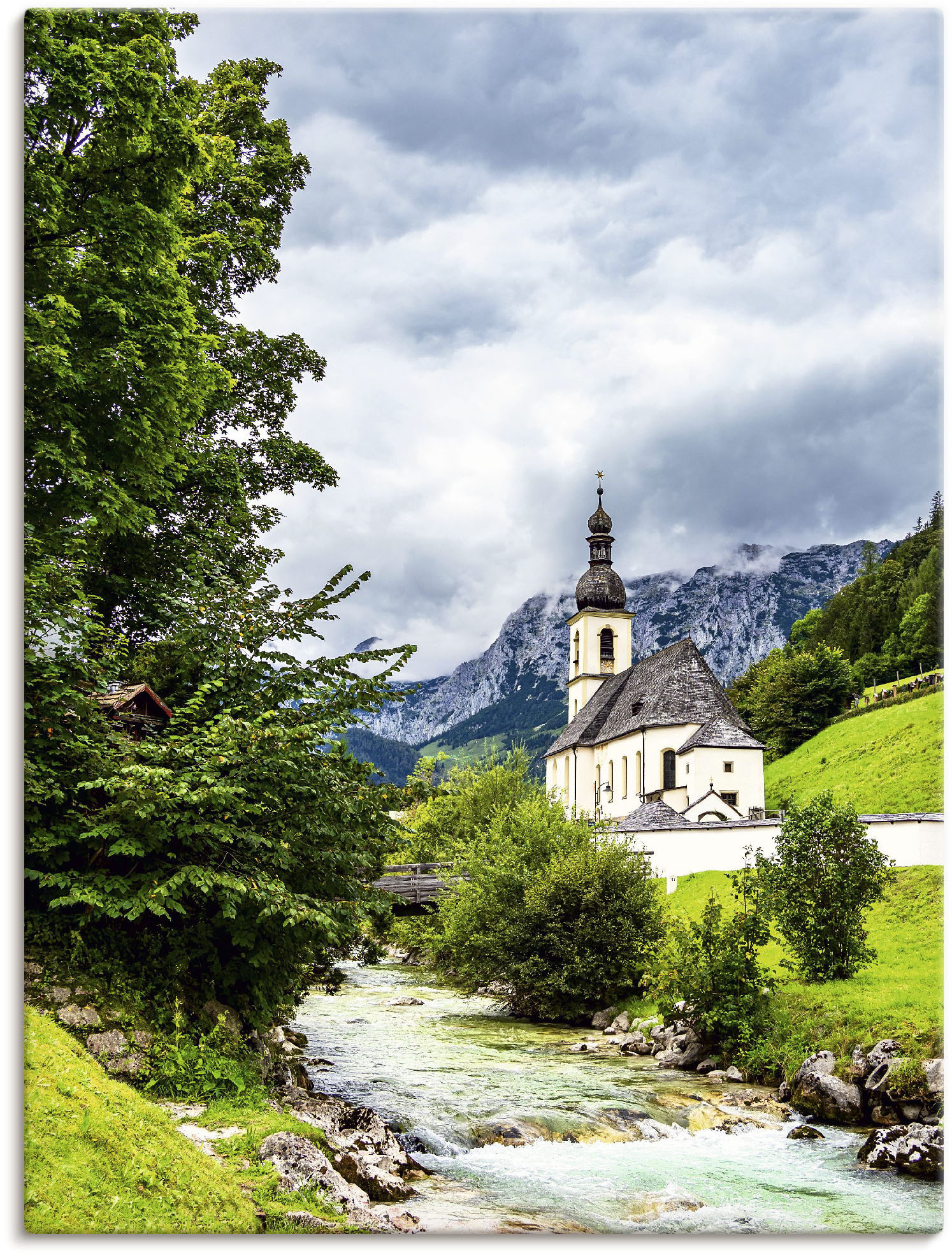 Artland Alu-Dibond-Druck »Pfarrkirche St. Sebastian Ramsau I«, Berge & Alpenbilder, (1 St.), auf Keilrahmen gespannt von Artland