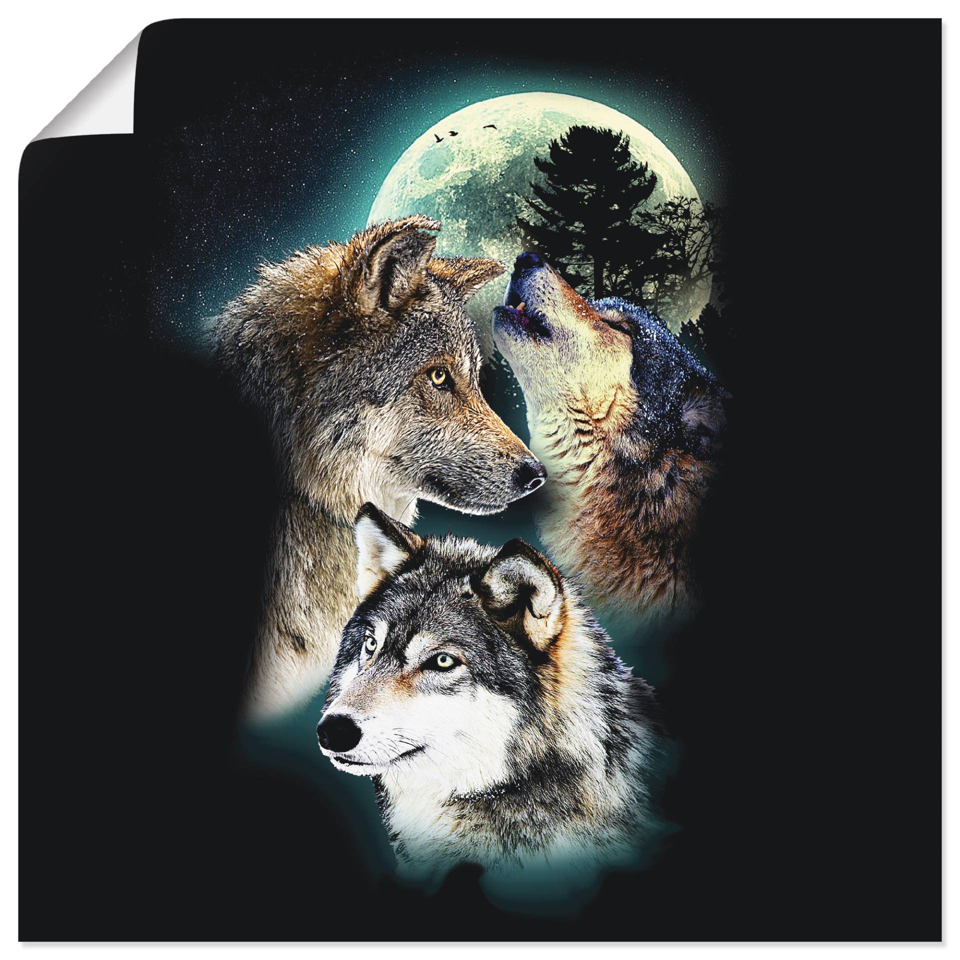 Artland Wandbild »Phantasie Wolf Wölfe mit Mond«, Wildtiere, (1 St.), als Leinwandbild, Poster, Wandaufkleber in verschied. Grössen von Artland