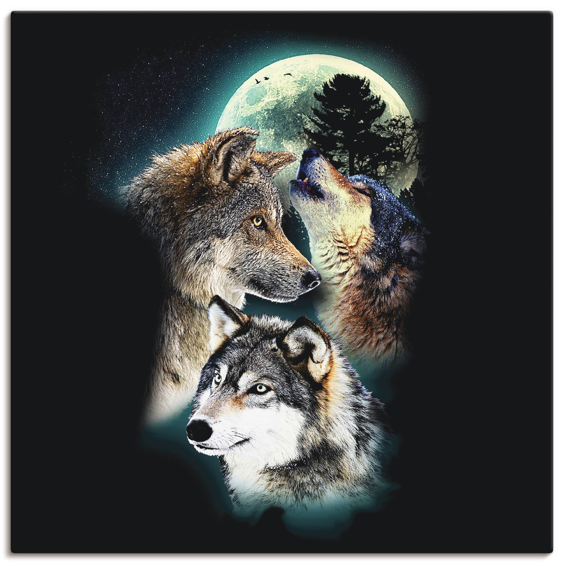 Artland Wandbild »Phantasie Wolf Wölfe mit Mond«, Wildtiere, (1 St.), als Leinwandbild, Poster, Wandaufkleber in verschied. Grössen von Artland