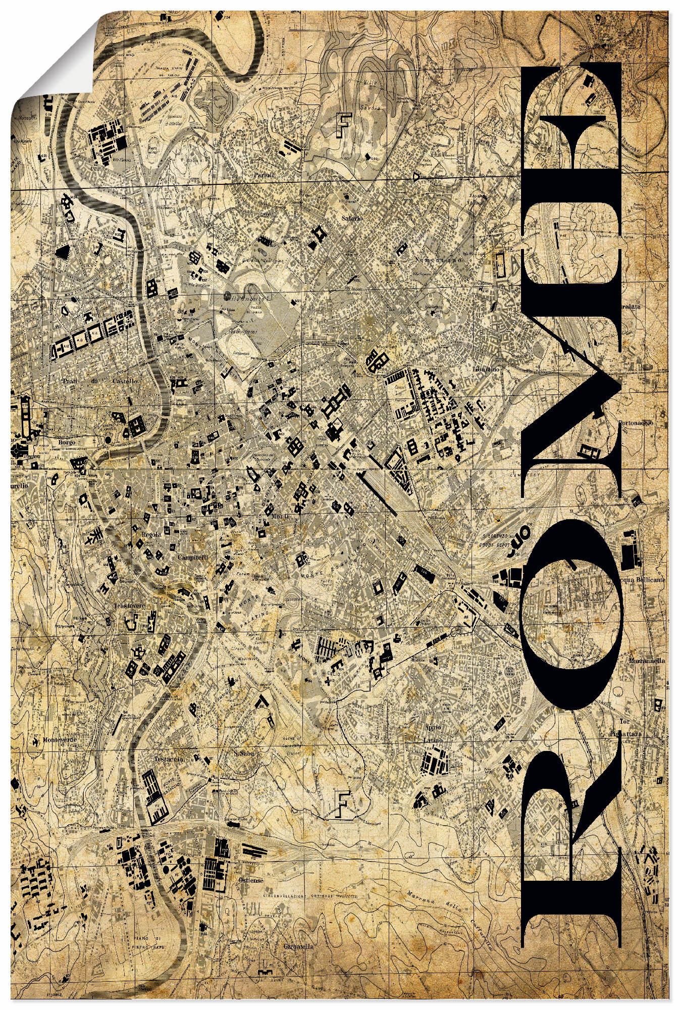 Artland Poster »Rom Karte Strassen Karte Sepia«, Italien, (1 St.), als Alubild, Leinwandbild, Wandaufkleber oder Poster in versch. Grössen von Artland