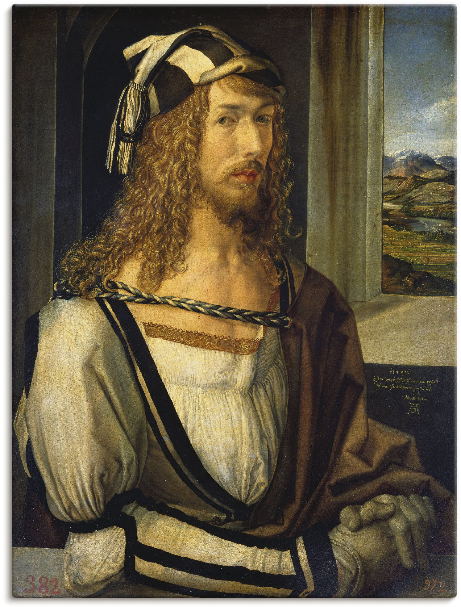 Artland Leinwandbild »Selbstbildnis mit Landschaft. 1498«, Porträts, (1 St.), auf Keilrahmen gespannt Artland Leinwandbild »Selbstbildnis mit Landschaft. 1498«, Porträts, (1 St.), auf Keilrahmen gespannt von Artland