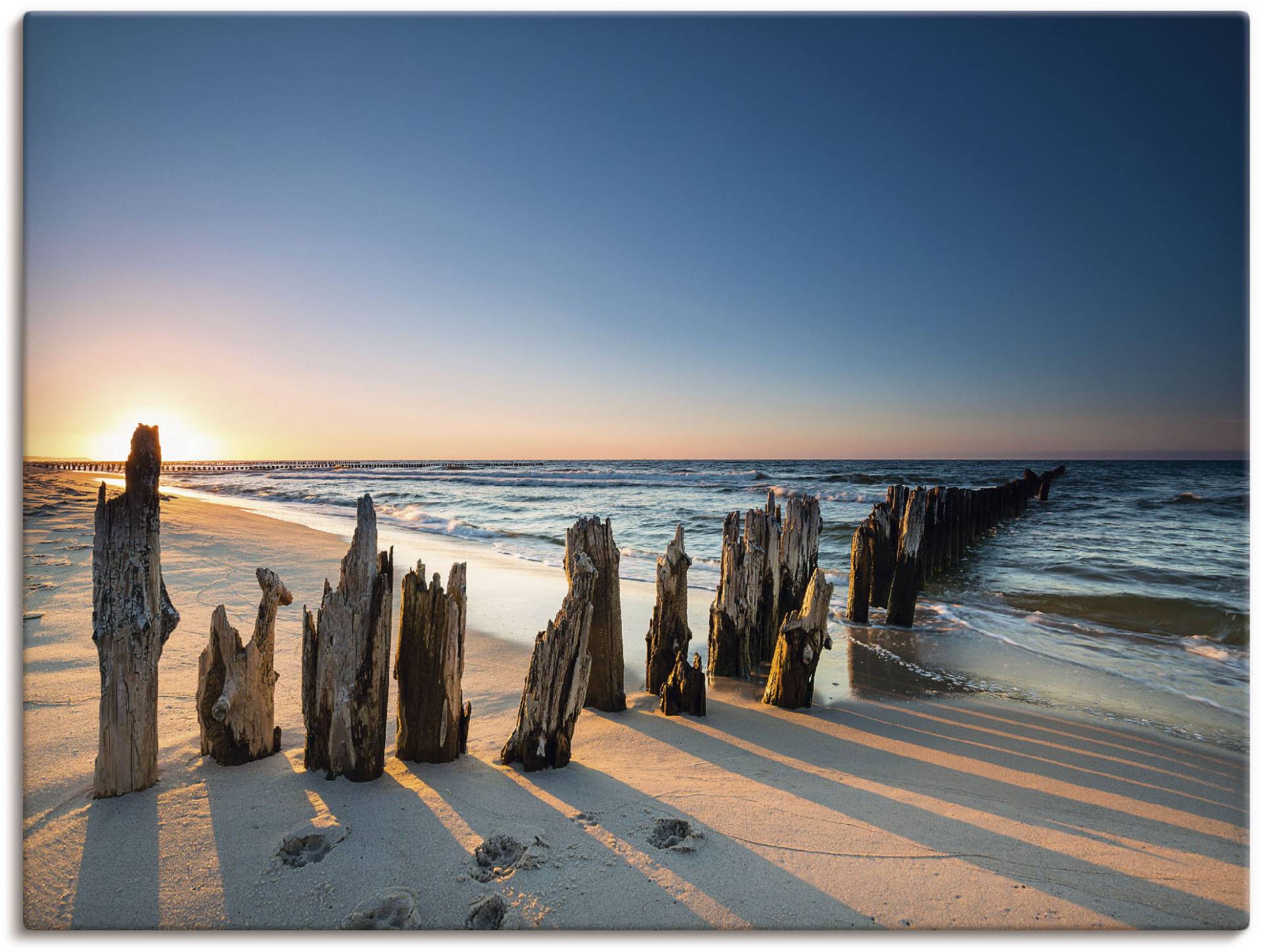 Artland Wandbild »Sonnenuntergang Strand Wellenbrecher«, Meer Bilder, (1 St.), als Alubild, Outdoorbild, Leinwandbild, Poster, Wandaufkleber von Artland