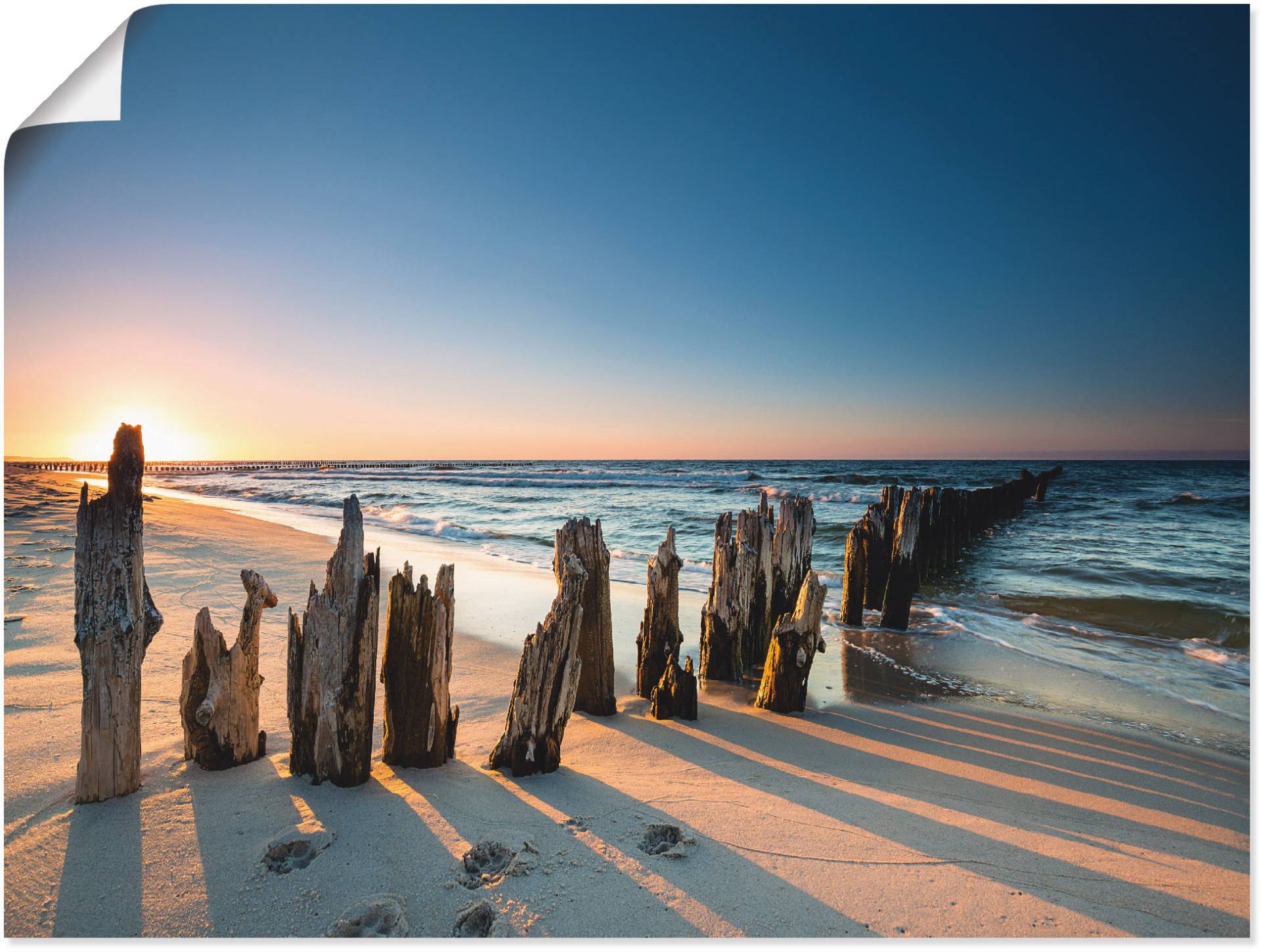 Artland Wandbild »Sonnenuntergang Strand Wellenbrecher«, Meer Bilder, (1 St.), als Alubild, Outdoorbild, Leinwandbild, Poster, Wandaufkleber von Artland