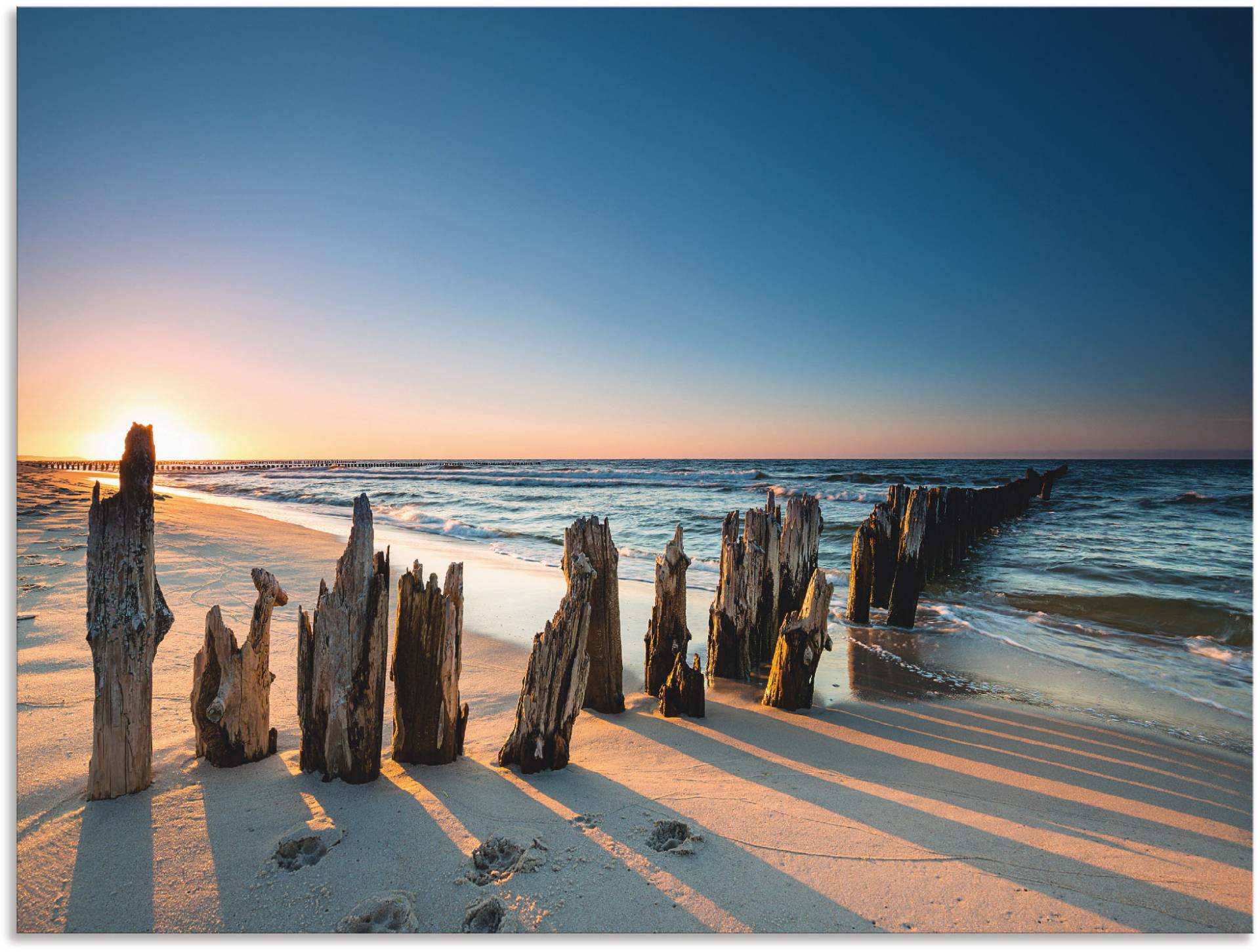 Artland Wandbild »Sonnenuntergang Strand Wellenbrecher«, Meer Bilder, (1 St.), als Alubild, Outdoorbild, Leinwandbild, Poster, Wandaufkleber von Artland