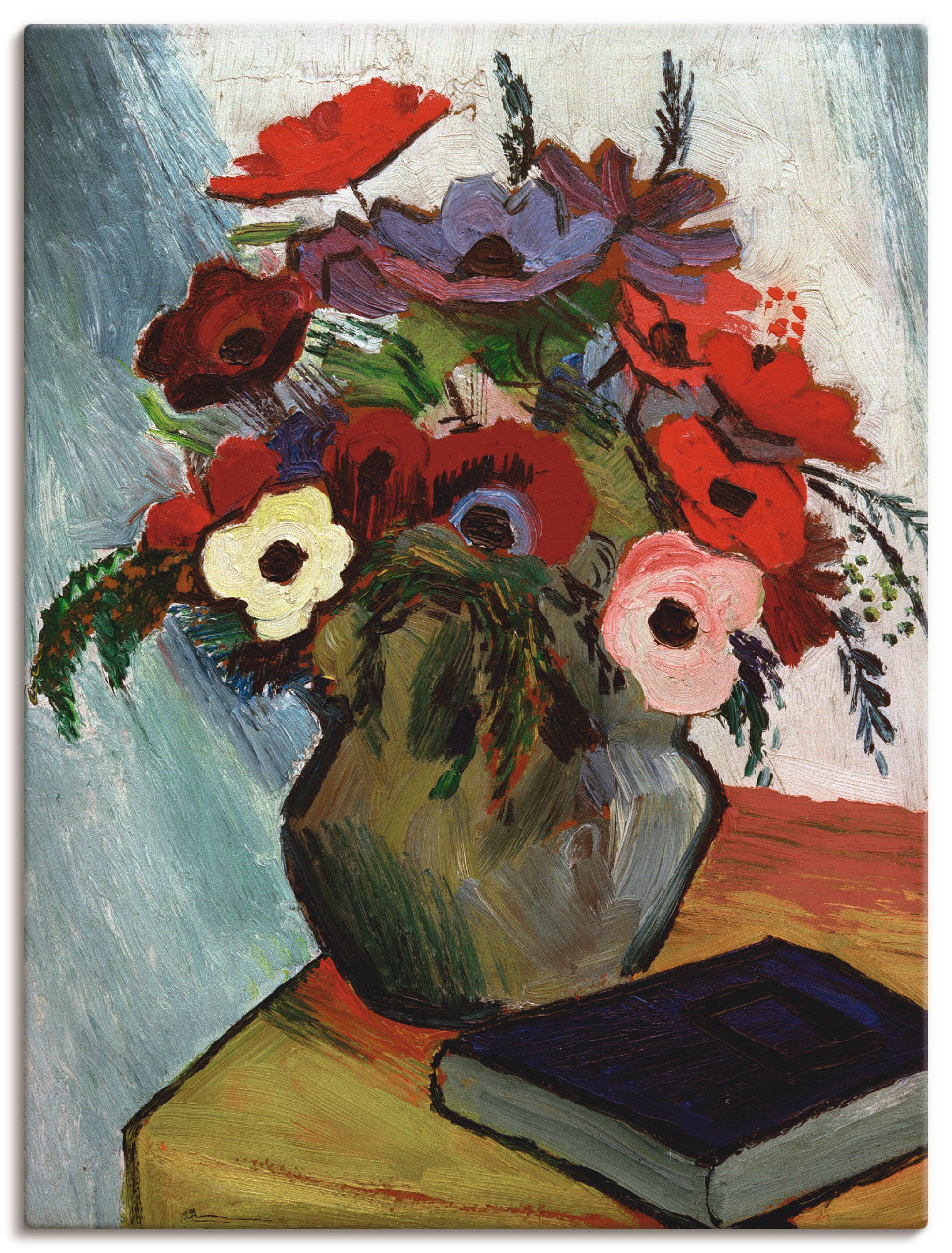 Artland Wandbild »Stilleben mit Anemonen und blauem Buch«, Arrangements, (1 St.), als Leinwandbild, Poster in verschied. Grössen von Artland