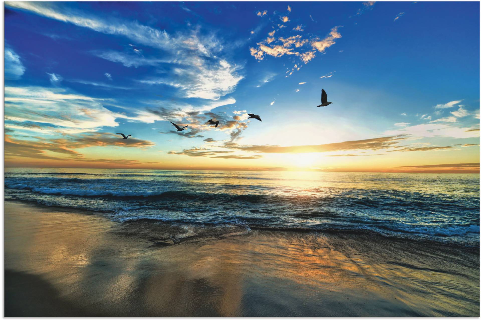 Artland Wandbild »Strand Möwen Meer Sonnenuntergang«, Sonnenaufgang & -untergang, (1 St.), als Alubild, Outdoorbild, Leinwandbild, Poster, Wandaufkleber Artland Wandbild »Strand Möwen Meer Sonnenuntergang«, Sonnenaufgang & -untergang, (1 St.), als Alubild, Outdoorbild, Leinwandbild, Poster, Wandaufkleber von Artland