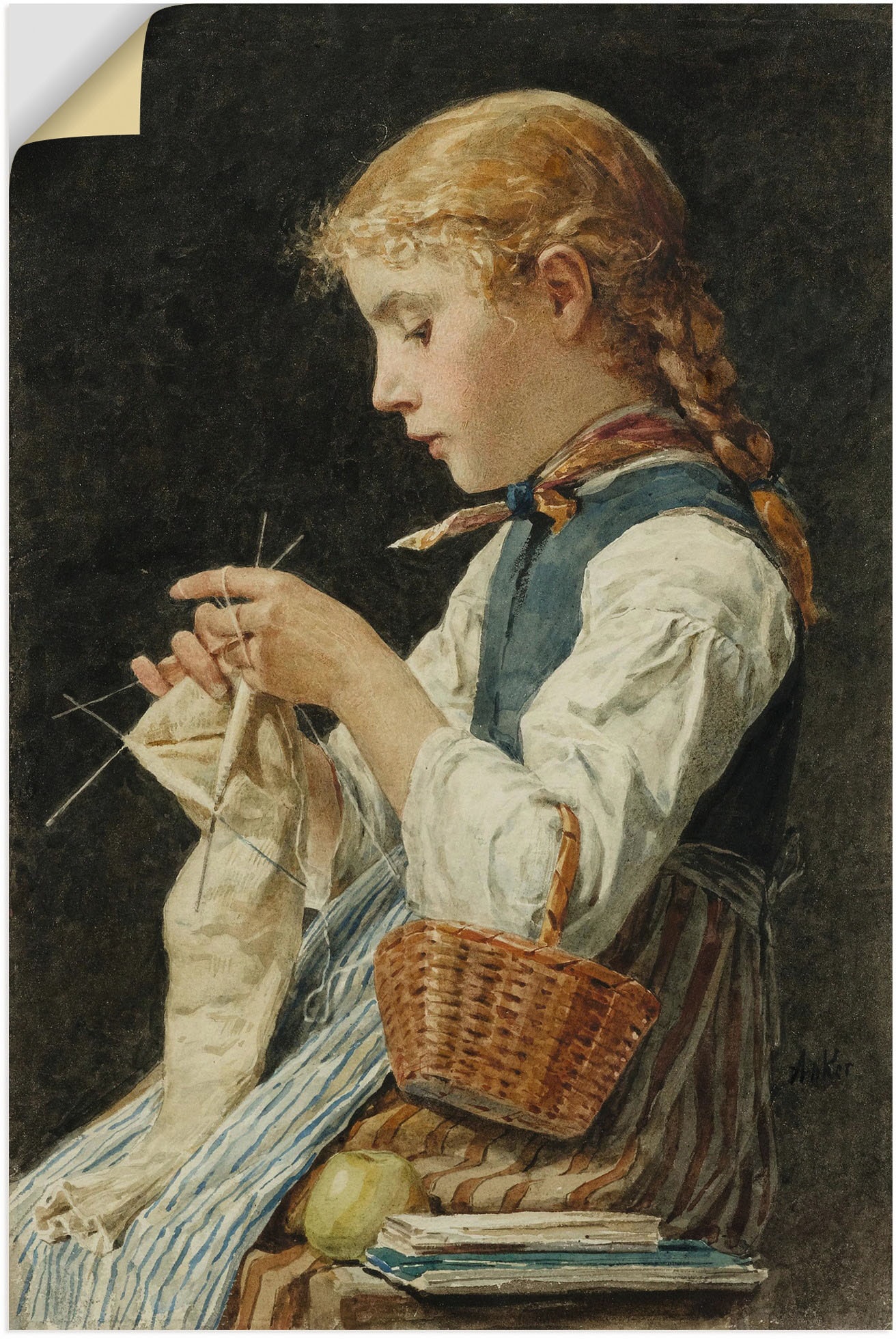 Artland Wandbild »Strickendes Mädchen. Um 1886«, Bilder von Kindern, (1 St.), als Alubild, Leinwandbild, Wandaufkleber oder Poster in versch. Grössen von Artland