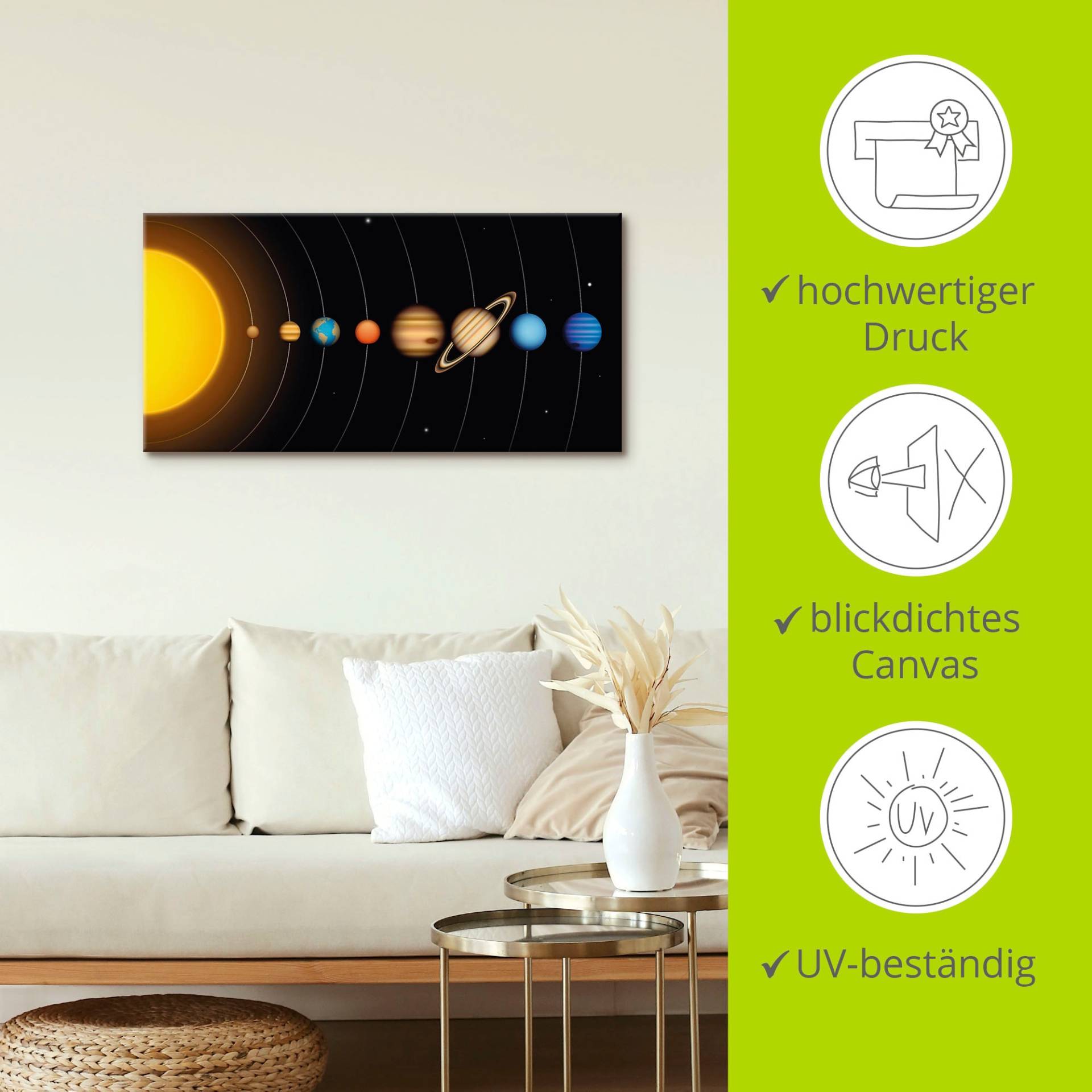 Artland Wandbild »Vector Sonnensystem mit Planeten«, Sonnensystem, (1 St.), als Alubild, Outdoorbild, Leinwandbild, Poster, Wandaufkleber von Artland