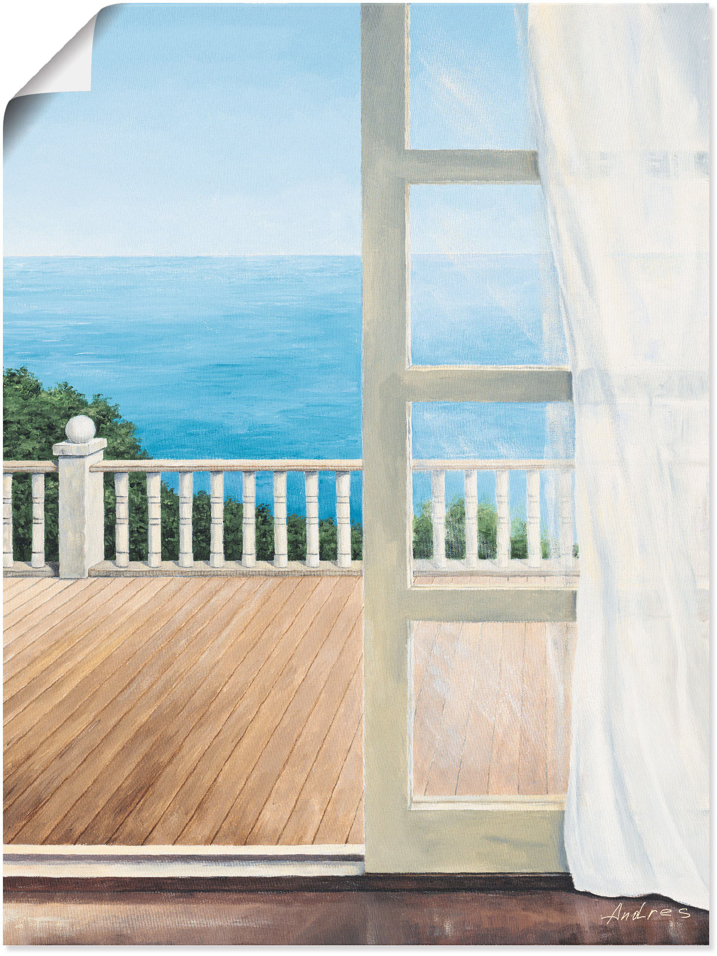 Artland Poster »Veranda mit Meerblick«, Fensterblick, (1 St.), auf Keilrahmen gespannt von Artland