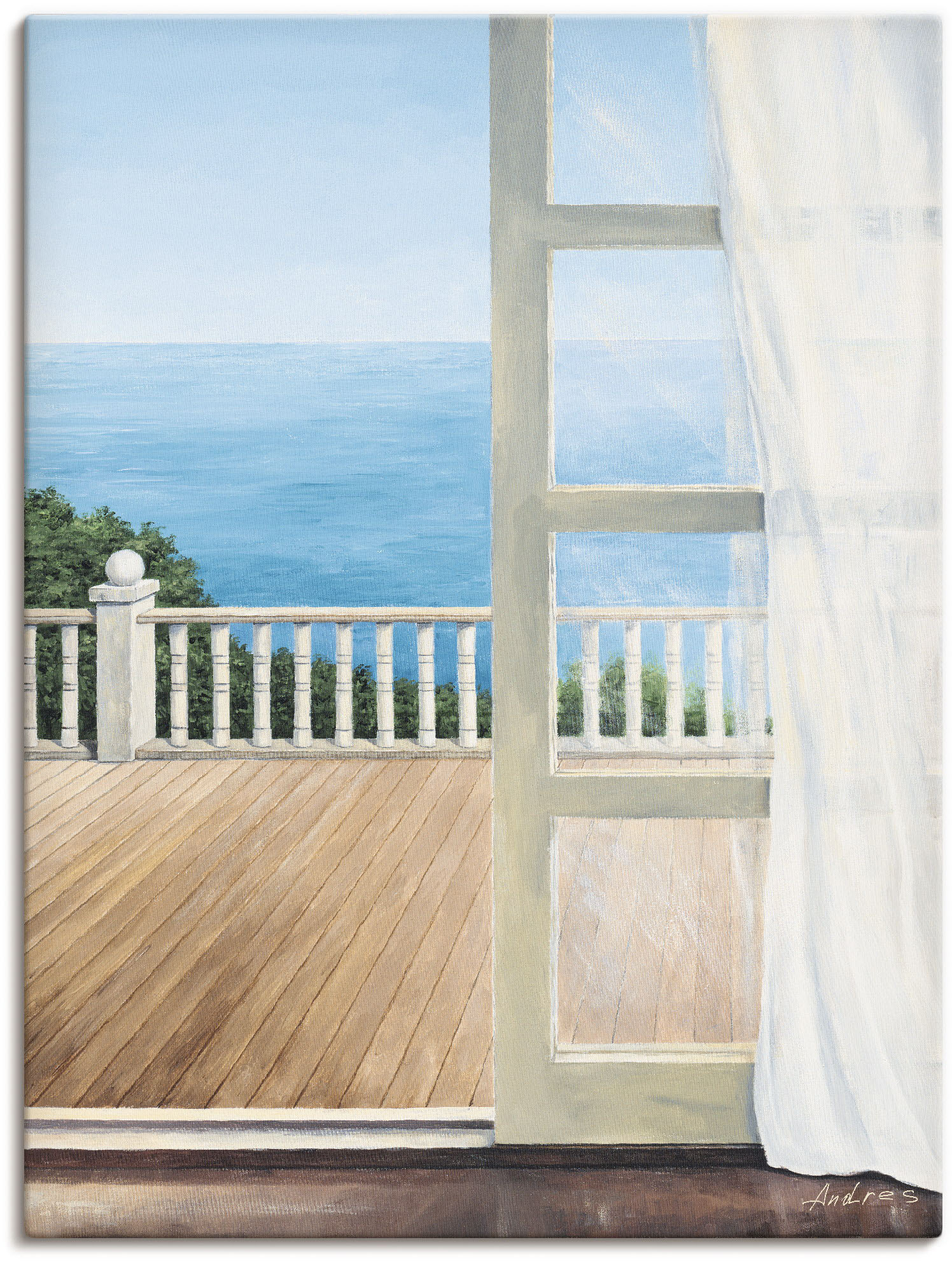 Artland Poster »Veranda mit Meerblick«, Fensterblick, (1 St.), auf Keilrahmen gespannt von Artland