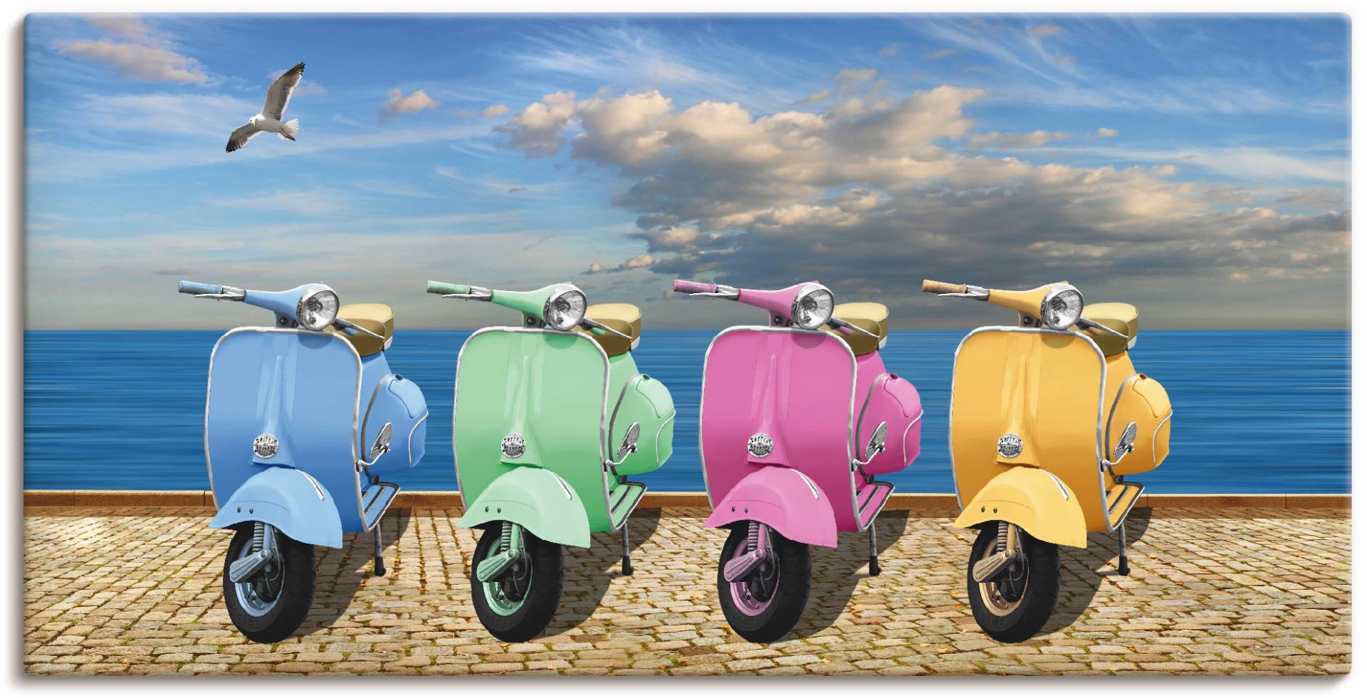 Artland Wandbild »Vespa-Roller in bunten Farben«, Motorräder & Roller, (1 St.), als Leinwandbild, Poster in verschied. Grössen von Artland