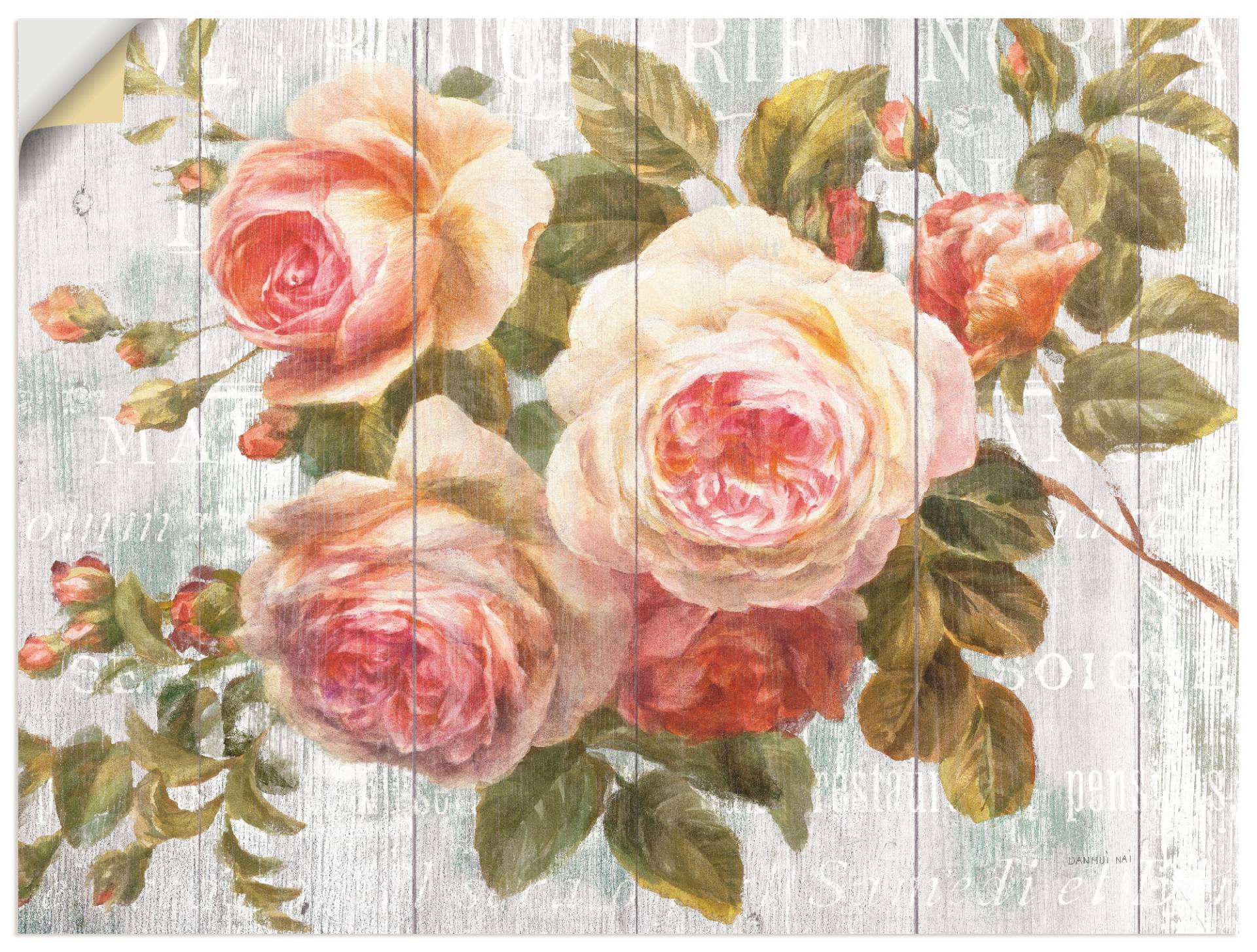 Artland Wandbild »Vintage Rosen auf Holz«, Blumen, (1 St.), als Leinwandbild, Poster, Wandaufkleber in verschied. Grössen von Artland